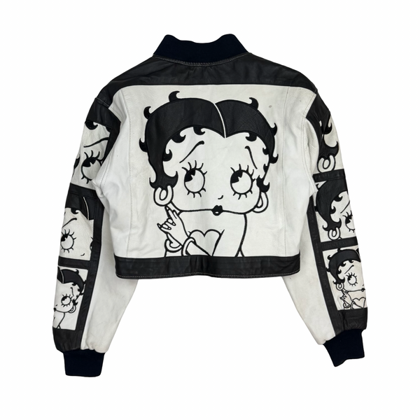(W) Vintage Betty Boop Leather Cropped Jacket White/Black