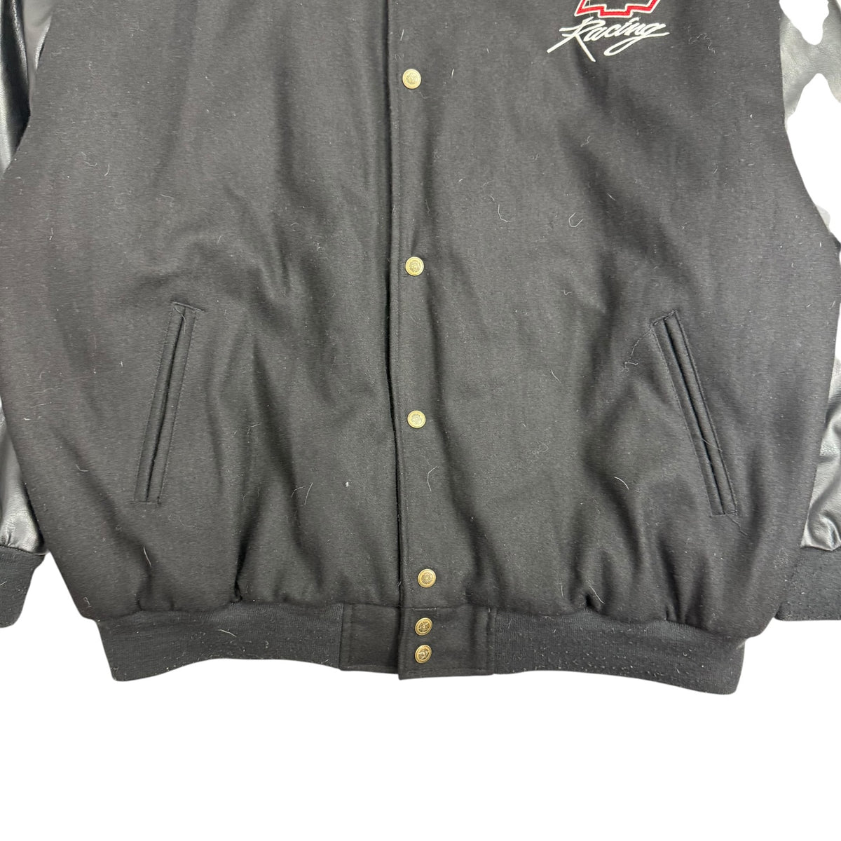 Vintage Chevy Racing Leather Bomber Jacket Black