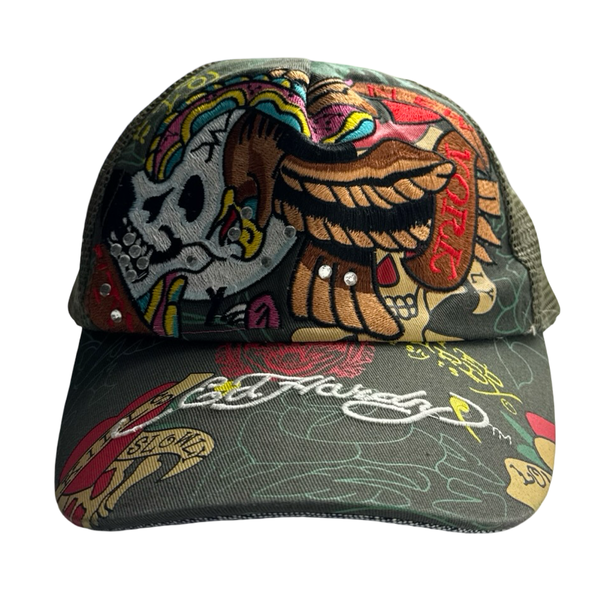 Y2K Ed Hardy Bedazzled Skull Rhinestone Hat