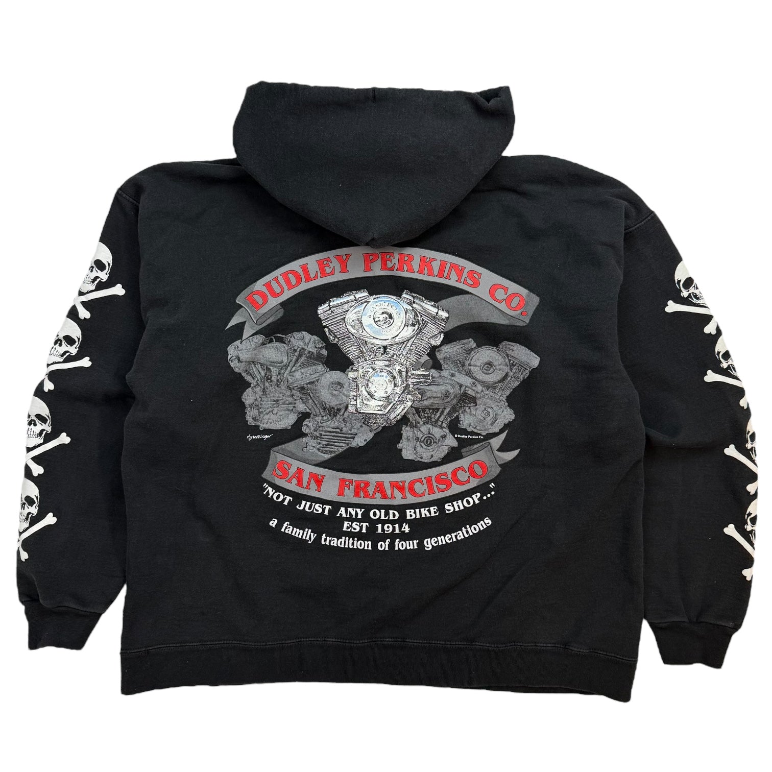 Vintage Dudley Perkins Bike Shop Hoodie Black