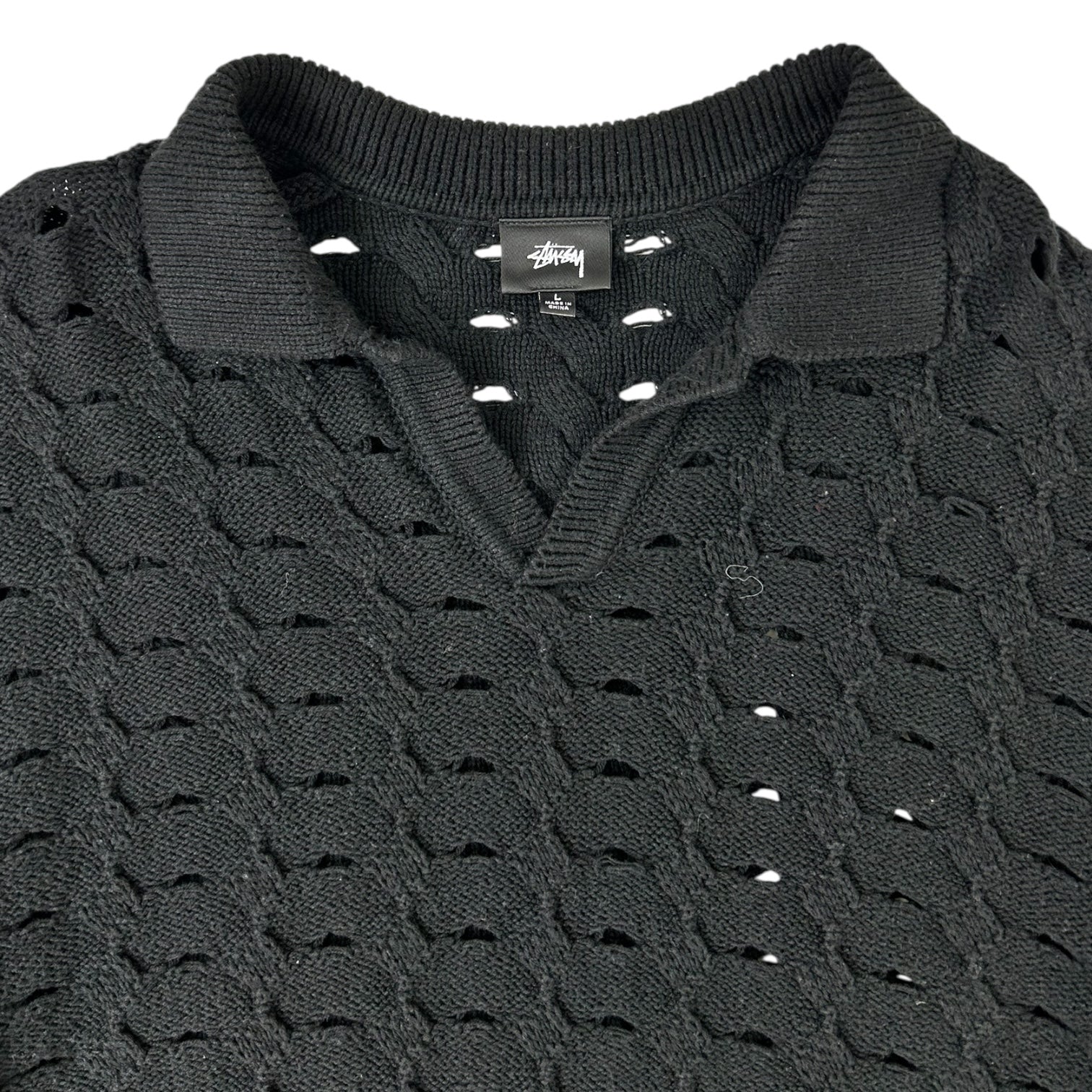 Stussy Open Knit Collared Sweater Black