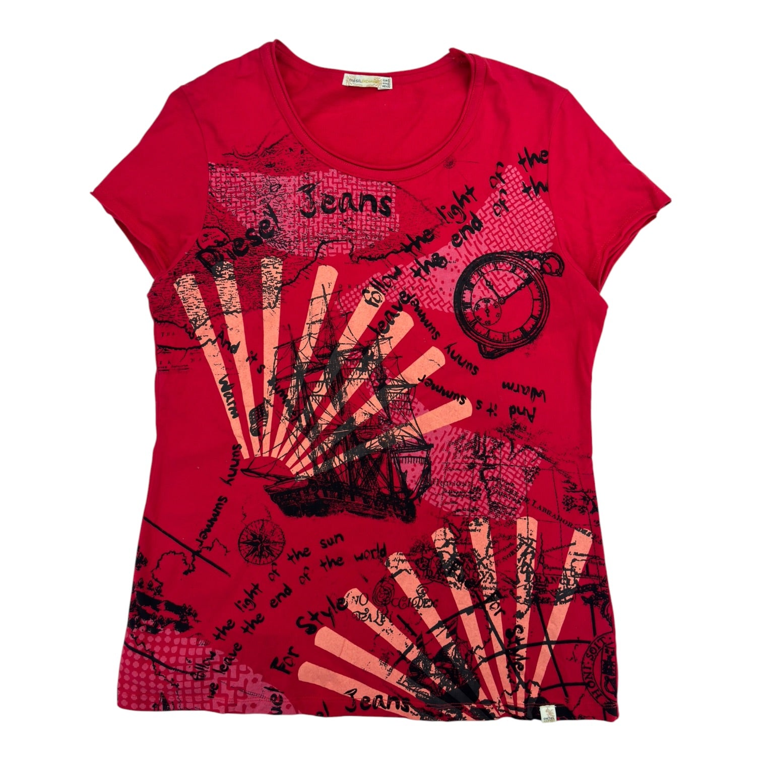 (W) Y2K Diesel Exploration Graphic T-Shirt Red