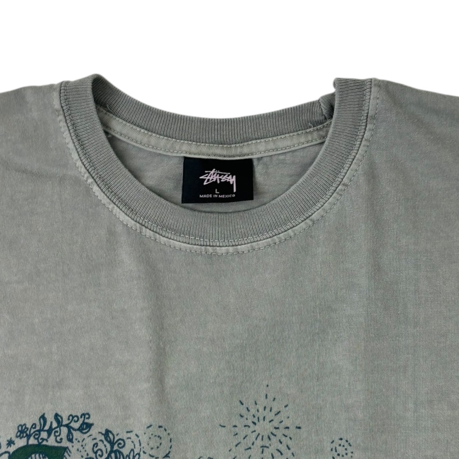 Vintage Stussy Floral Doodle Logo Tee Grey