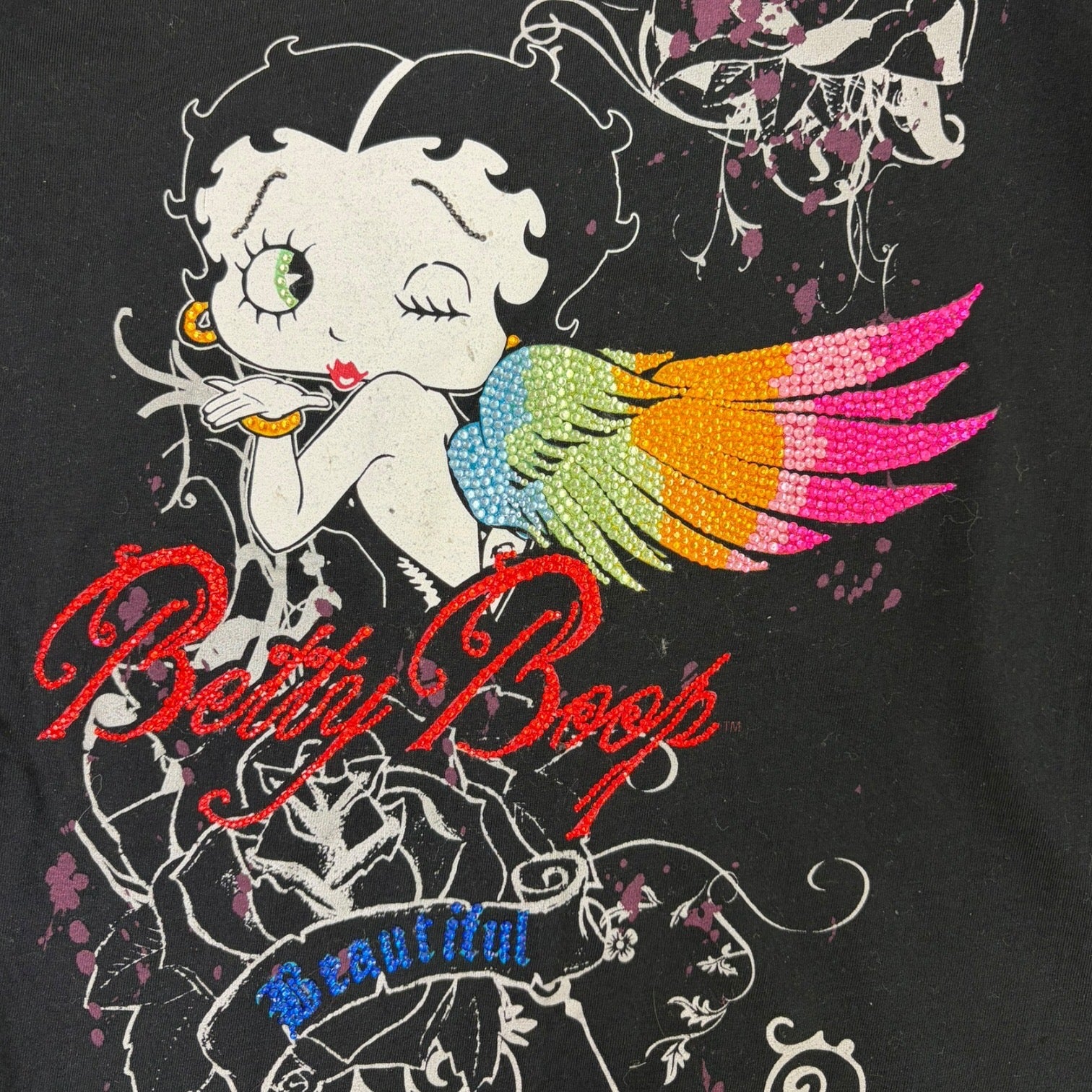 (W) Betty Boop Rhinestone Baby T-Shirt Black