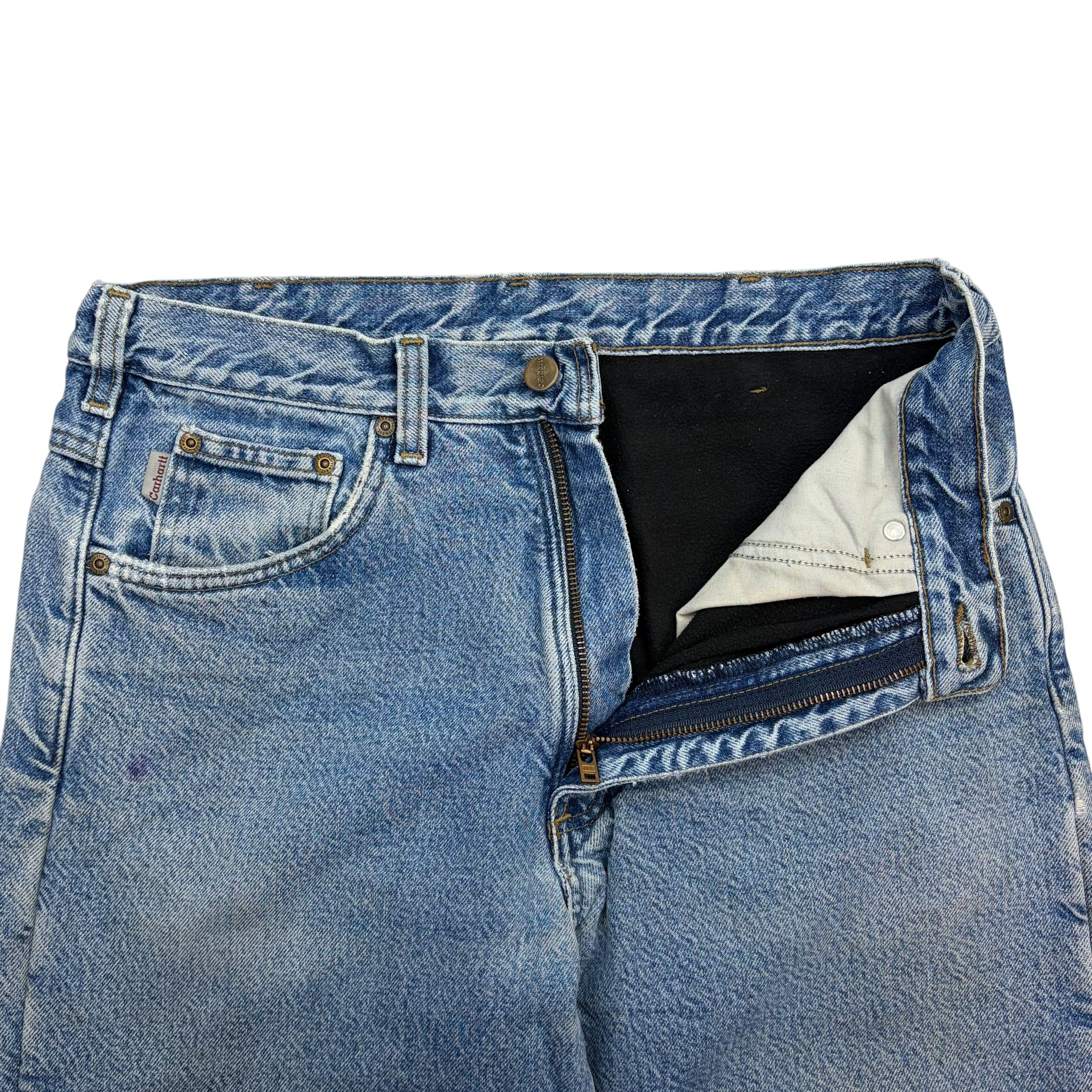 Vintage Carhartt Relaxed Fit Fleece Lined Denim Pants Blue