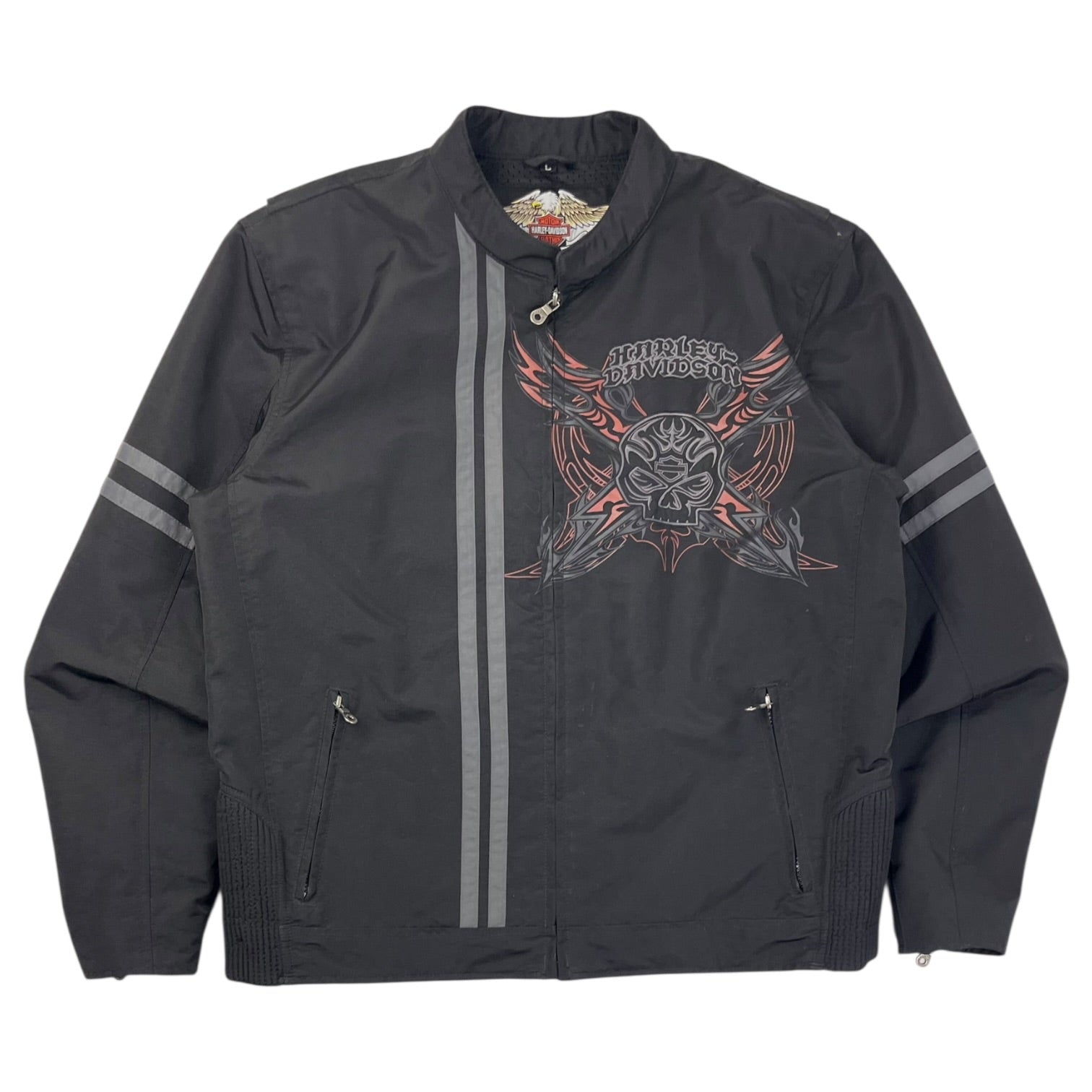 Vintage Y2K Harley Davidson Tribal Skull Nylon Rider Jacket