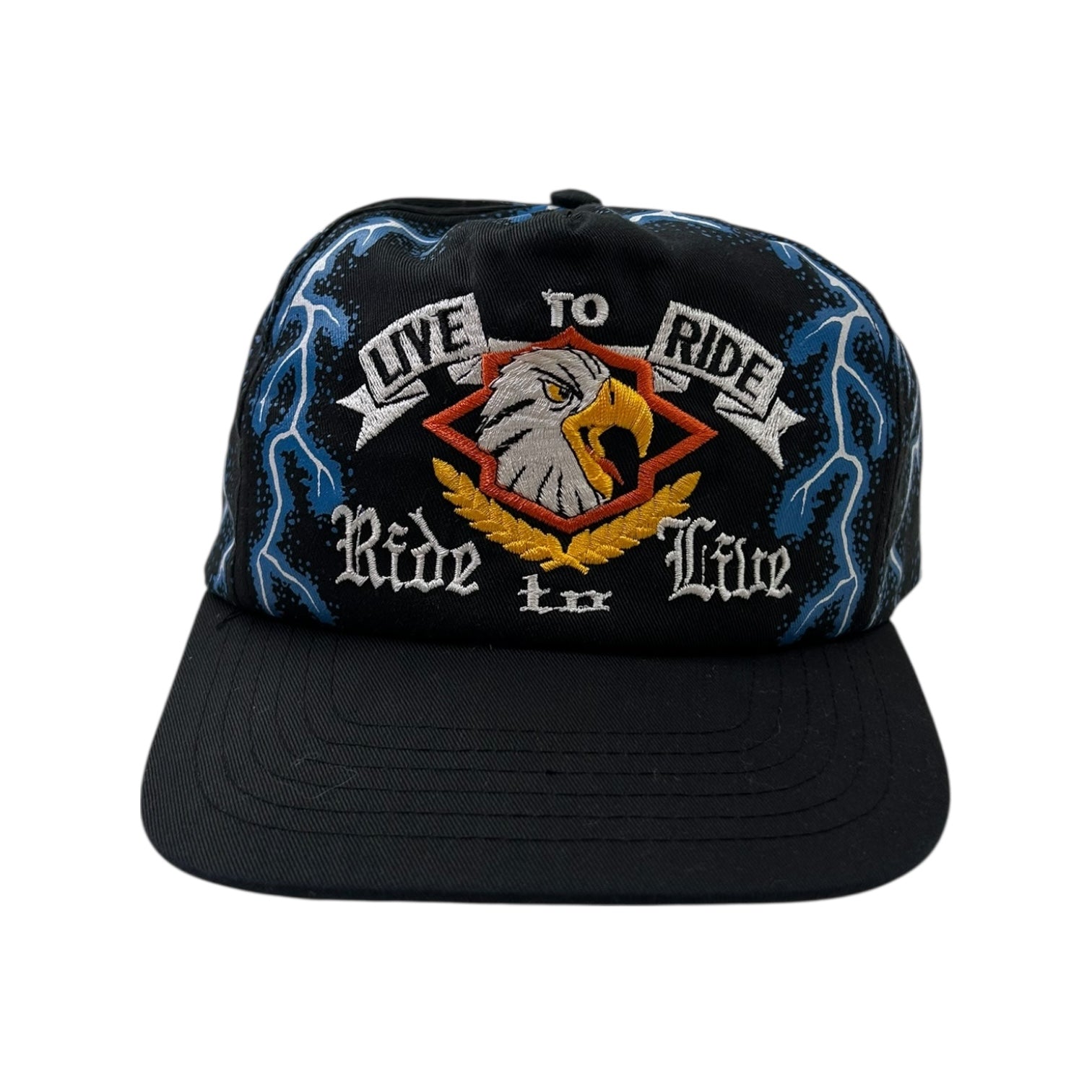 Live to Ride Ride to Live Lightning Print Motorcycle Hat Black