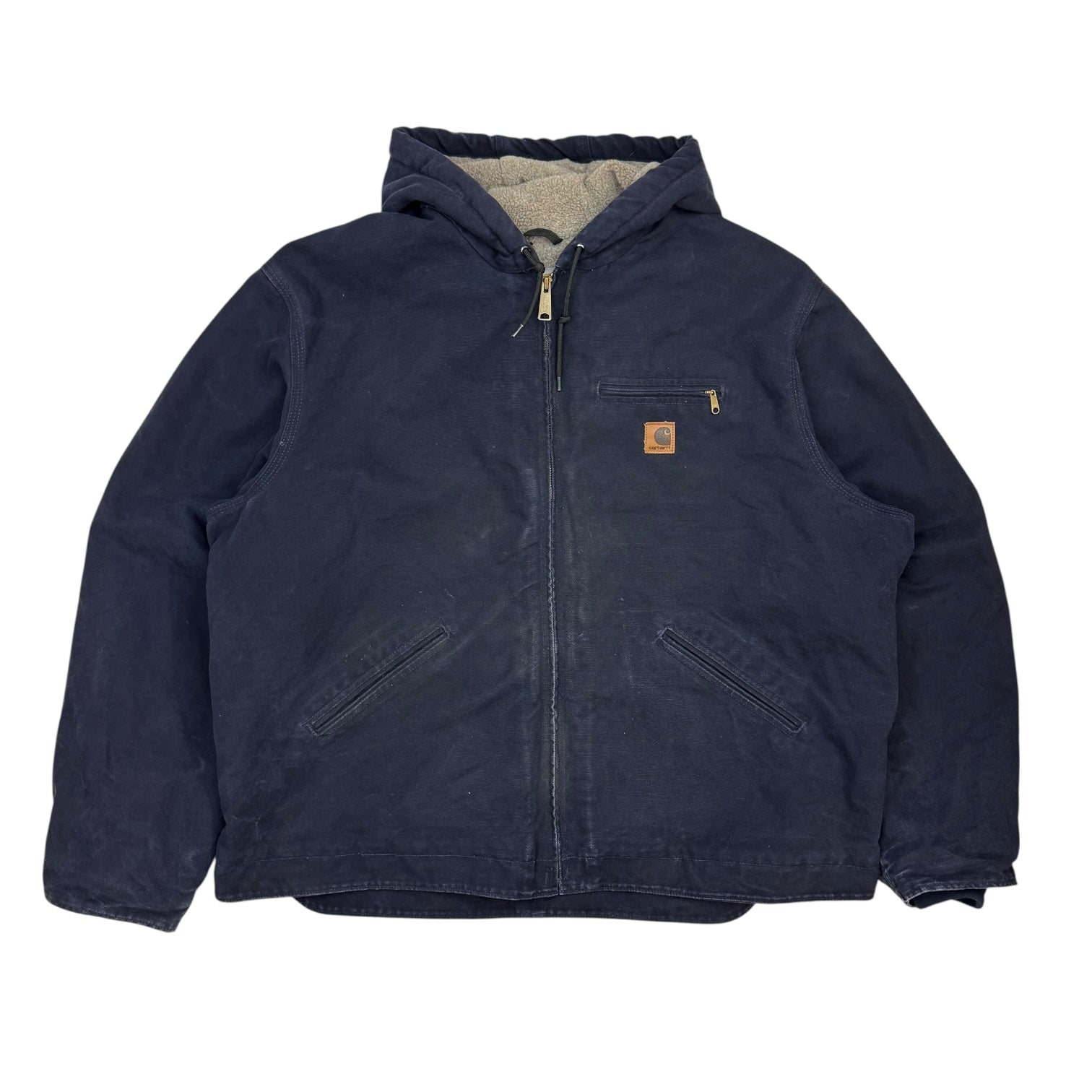 Vintage Carhartt Sherpa Lined Hooded Detroit Jacket Navy Blue