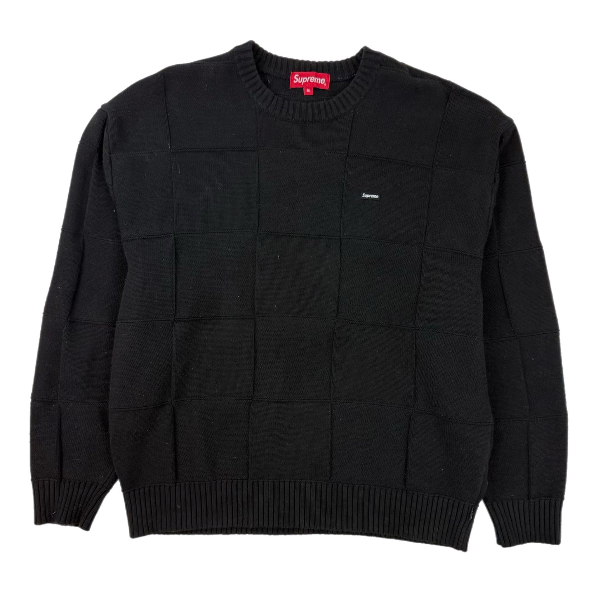 Supreme Small Box Logo Tonal Checkerboard Crewneck Black