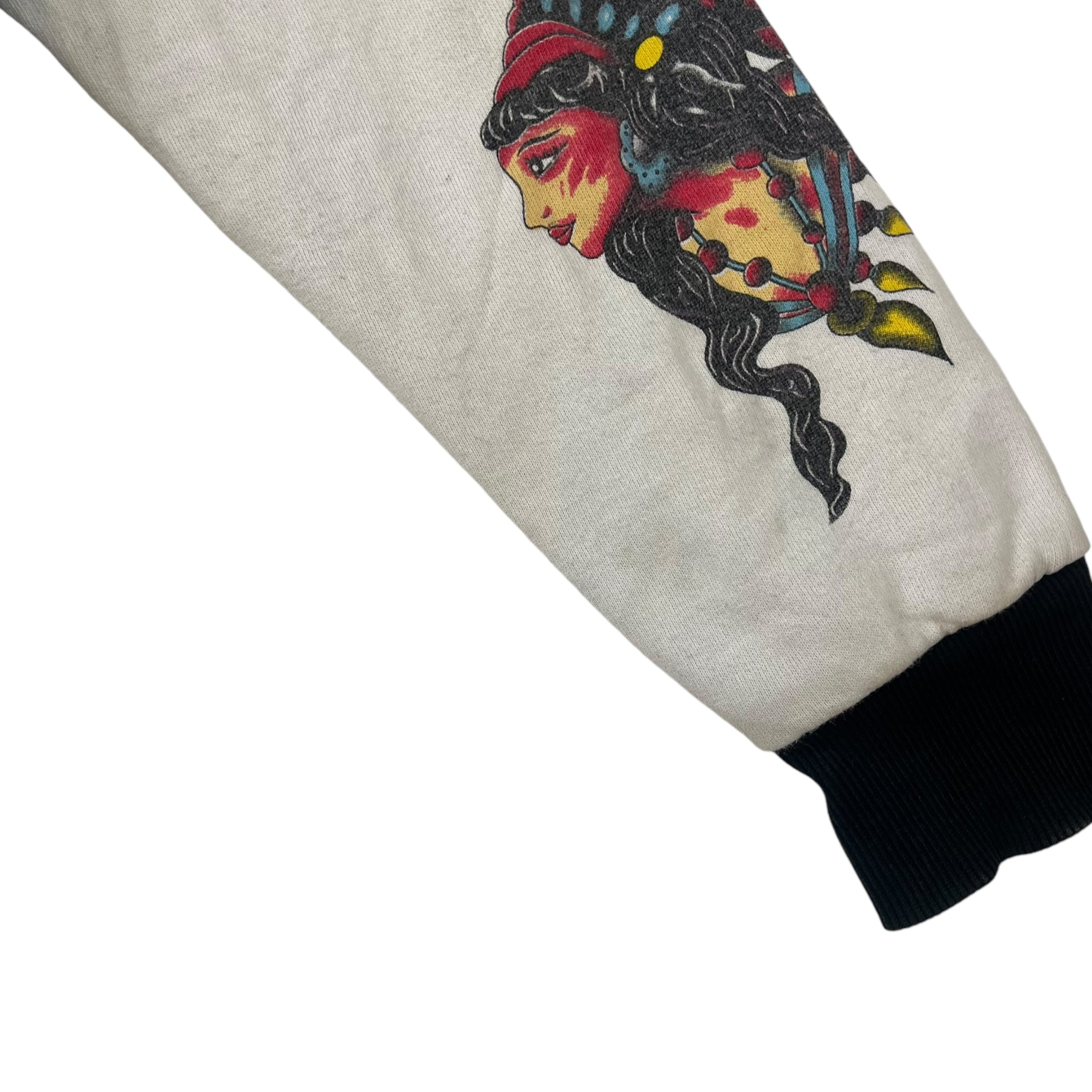 Vintage Ed-Hardy Fur-Lined Hooded Sweatshirt White