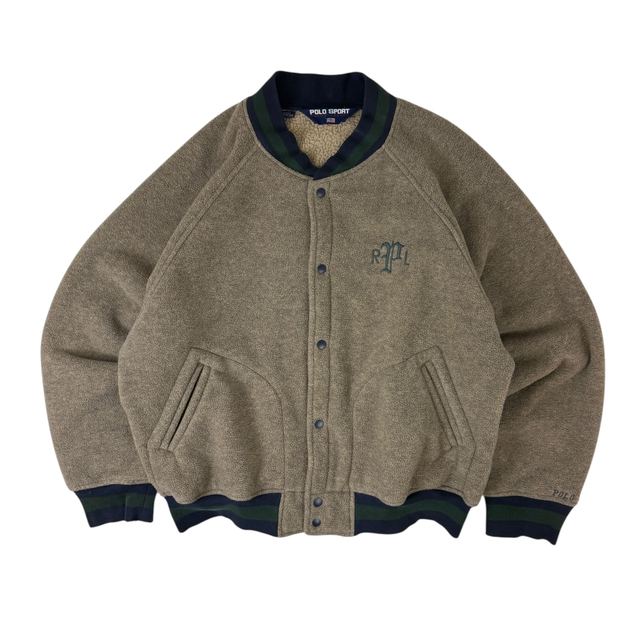 Vintage Polo Sport Fleece Bomber Jacket Beige
