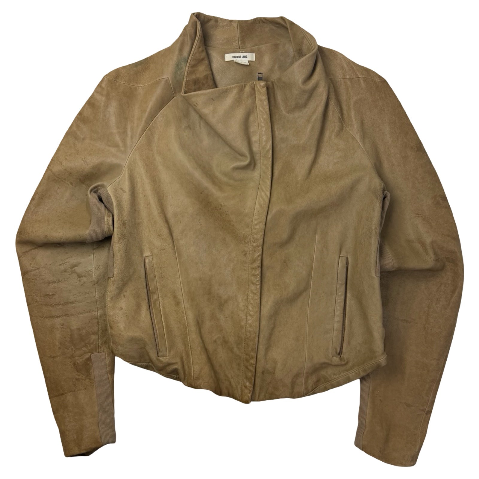 (W) Helmet Lang Lambskin Moto Leather Jacket