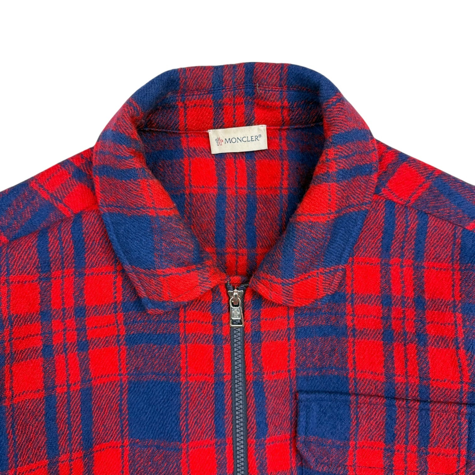 Moncler Plaid Wool Down Zip Jacket Red/Blue