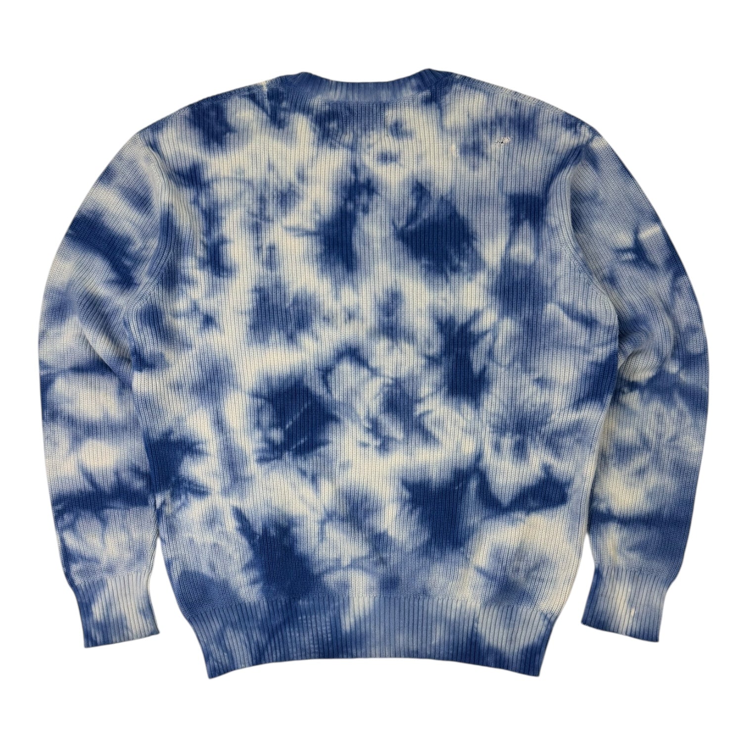 Stussy Tie Dye Crewneck Ribbed Knit Sweater White/Blue