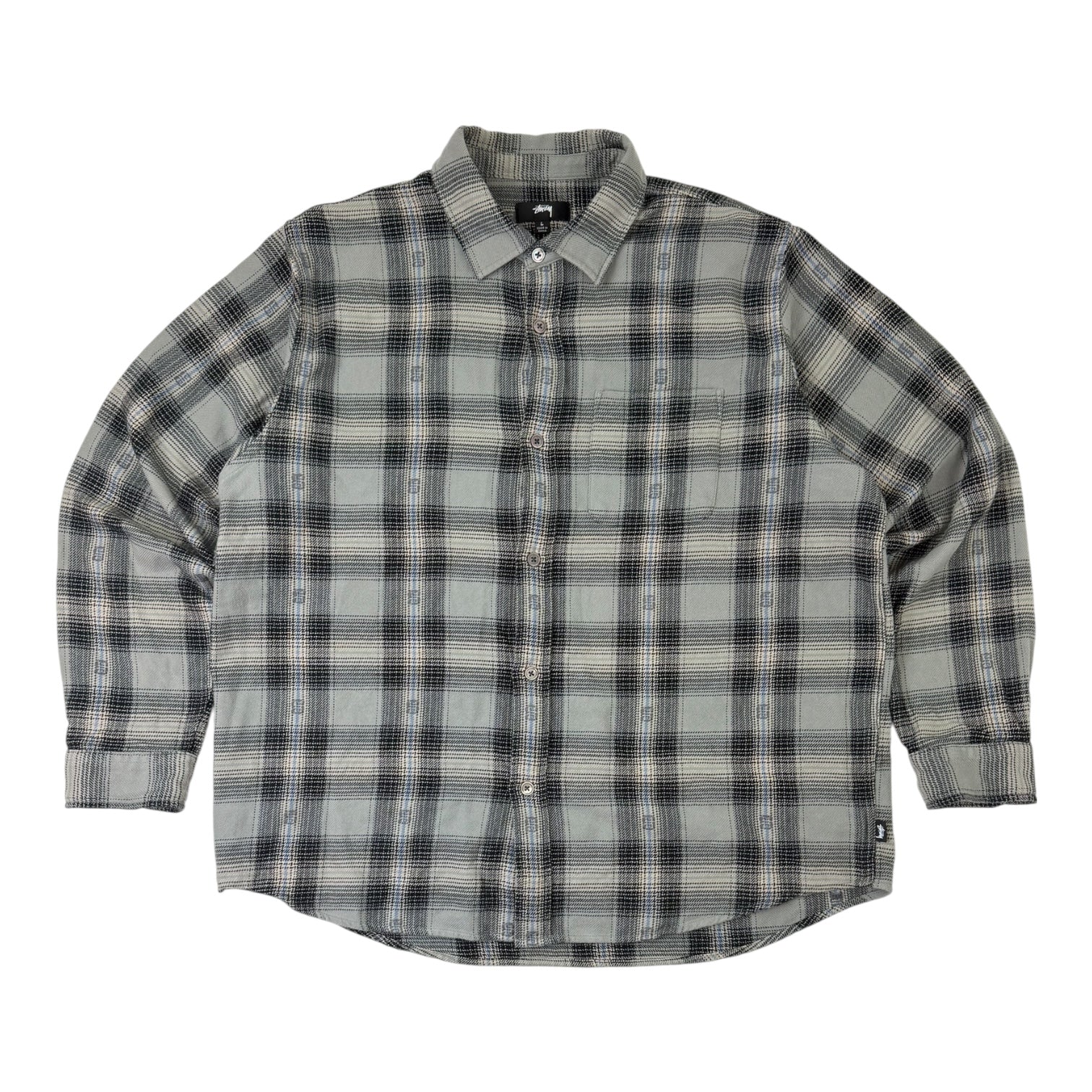 Stussy Motif Plaid Long Sleeve Button Up Shirt Grey