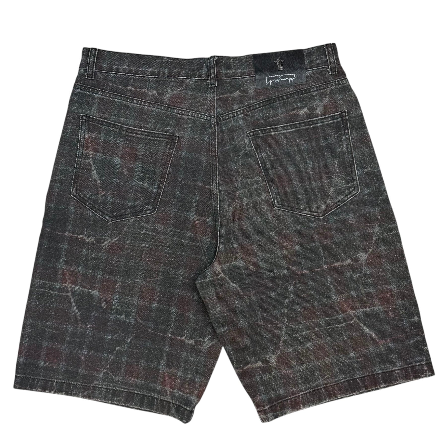F*cking Awesome Miller Plaid Denim Shorts Black/Burgundy