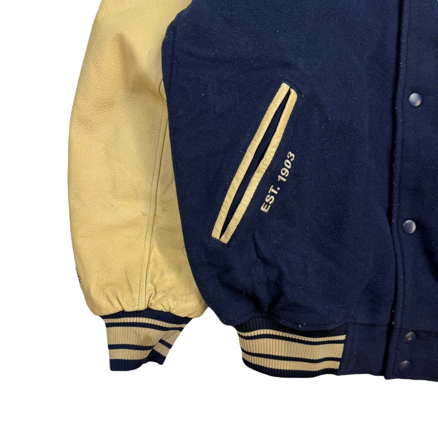 1990s Majestic New York Yankees Letterman Jacket Leather Navy Blue