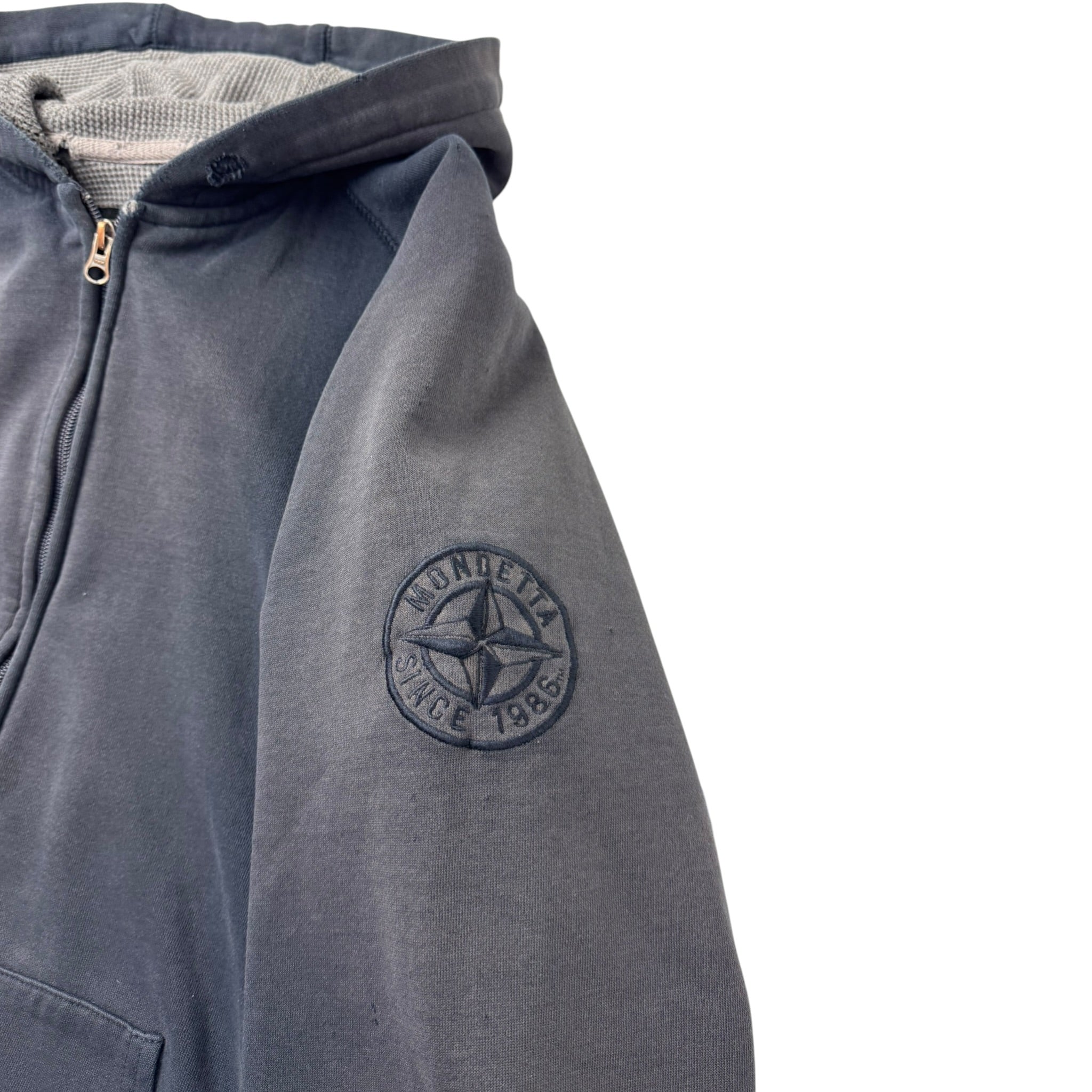Vintage Distressed Mondetta Waffle Lined Zip Hoodie Faded Navy