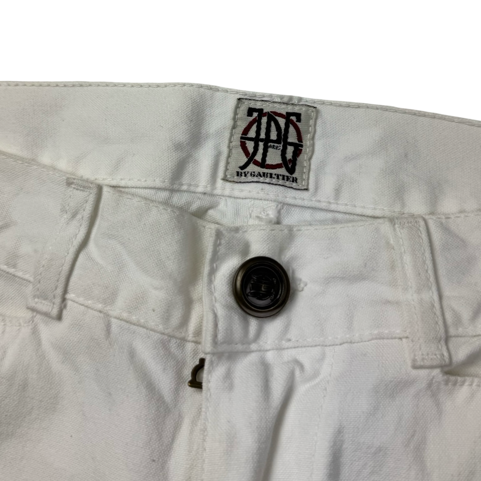 (W) Vintage Y2K Jean Paul Gaultier Denim Zip Bottoms White
