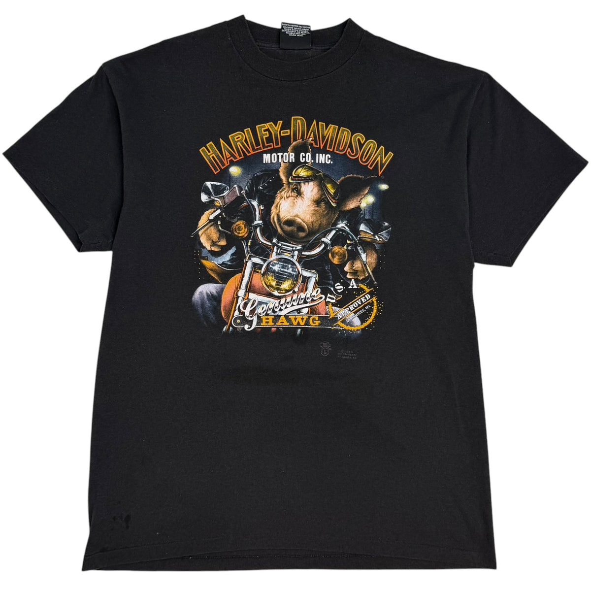 1989 Harley Davidson 3D Emblem Genuine Hawg Tee Faded Black
