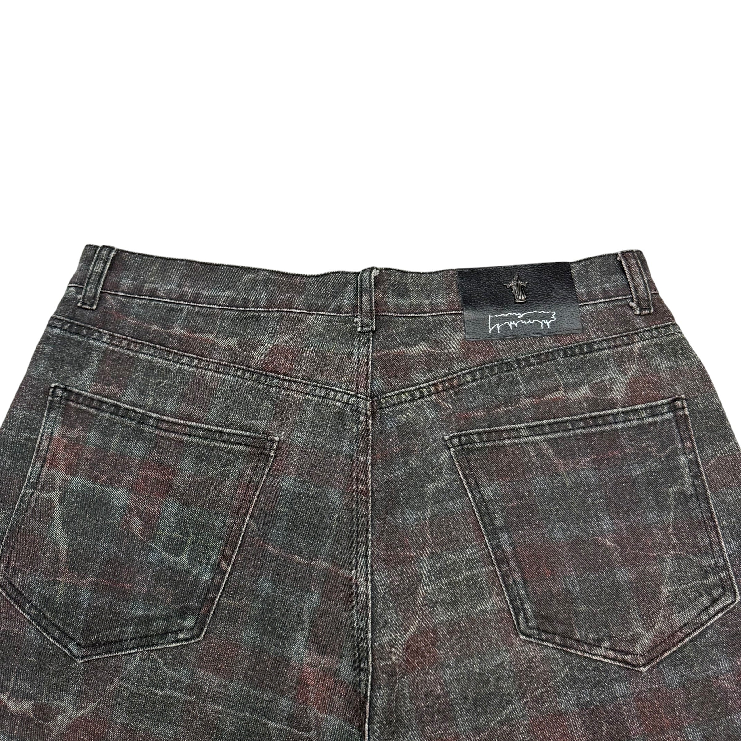 F*cking Awesome Miller Plaid Denim Shorts Black/Burgundy