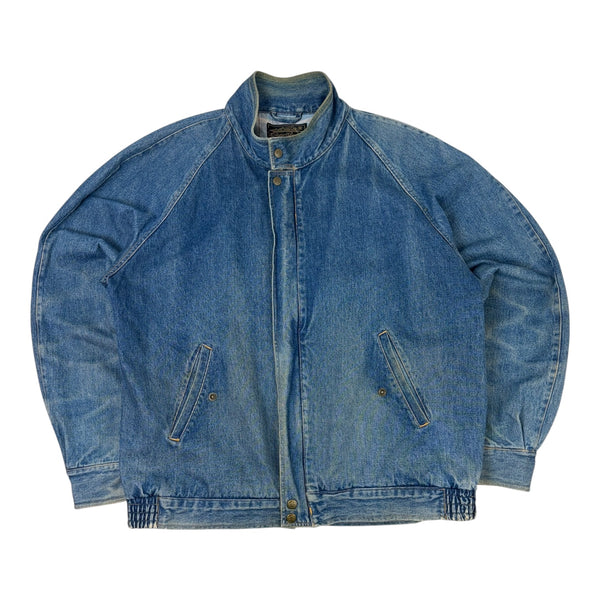 Vintage Eddie Bauer Washed Denim Bomber Jacket Blue