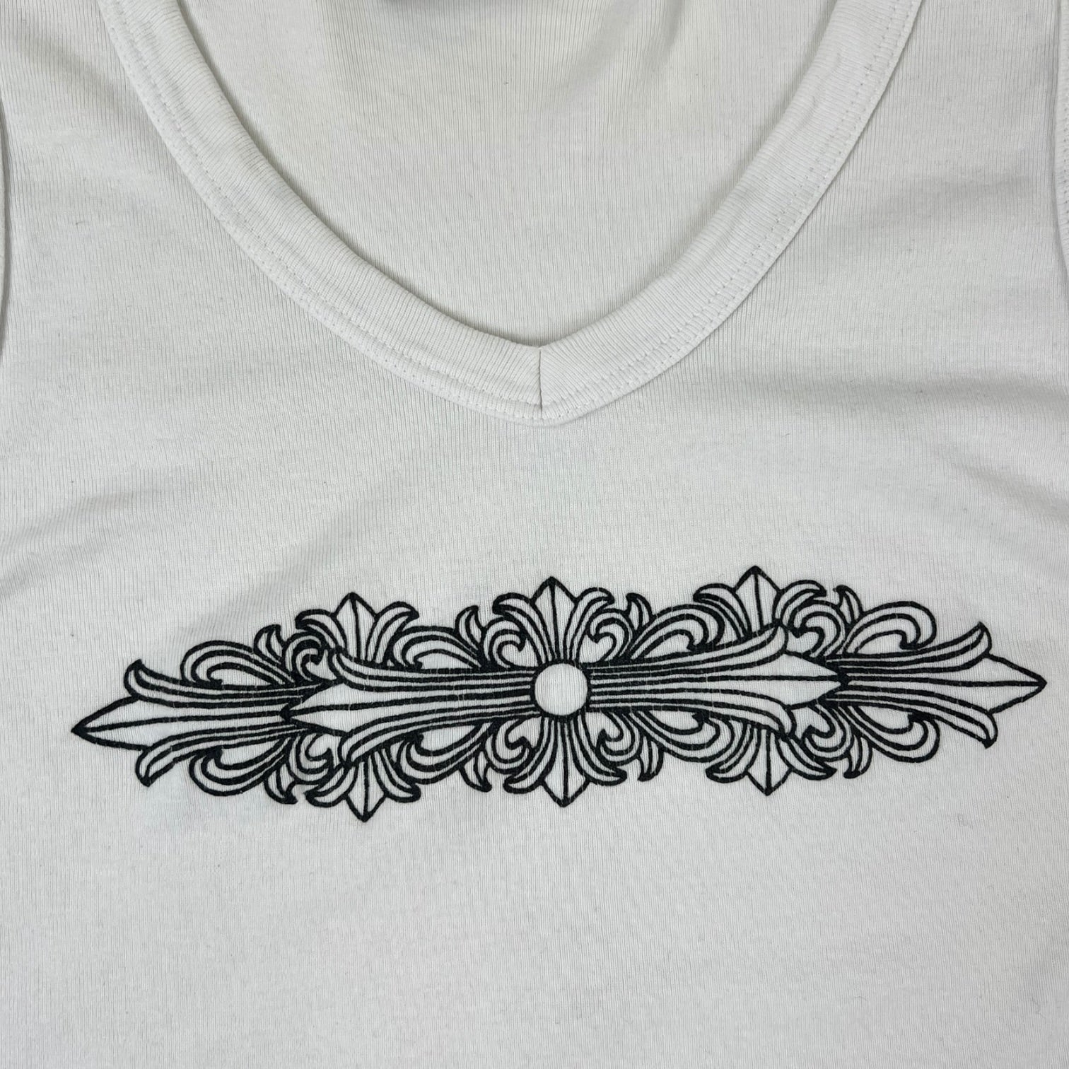 (W) Chrome Hearts Floral Cross V-Neck Tank Top White