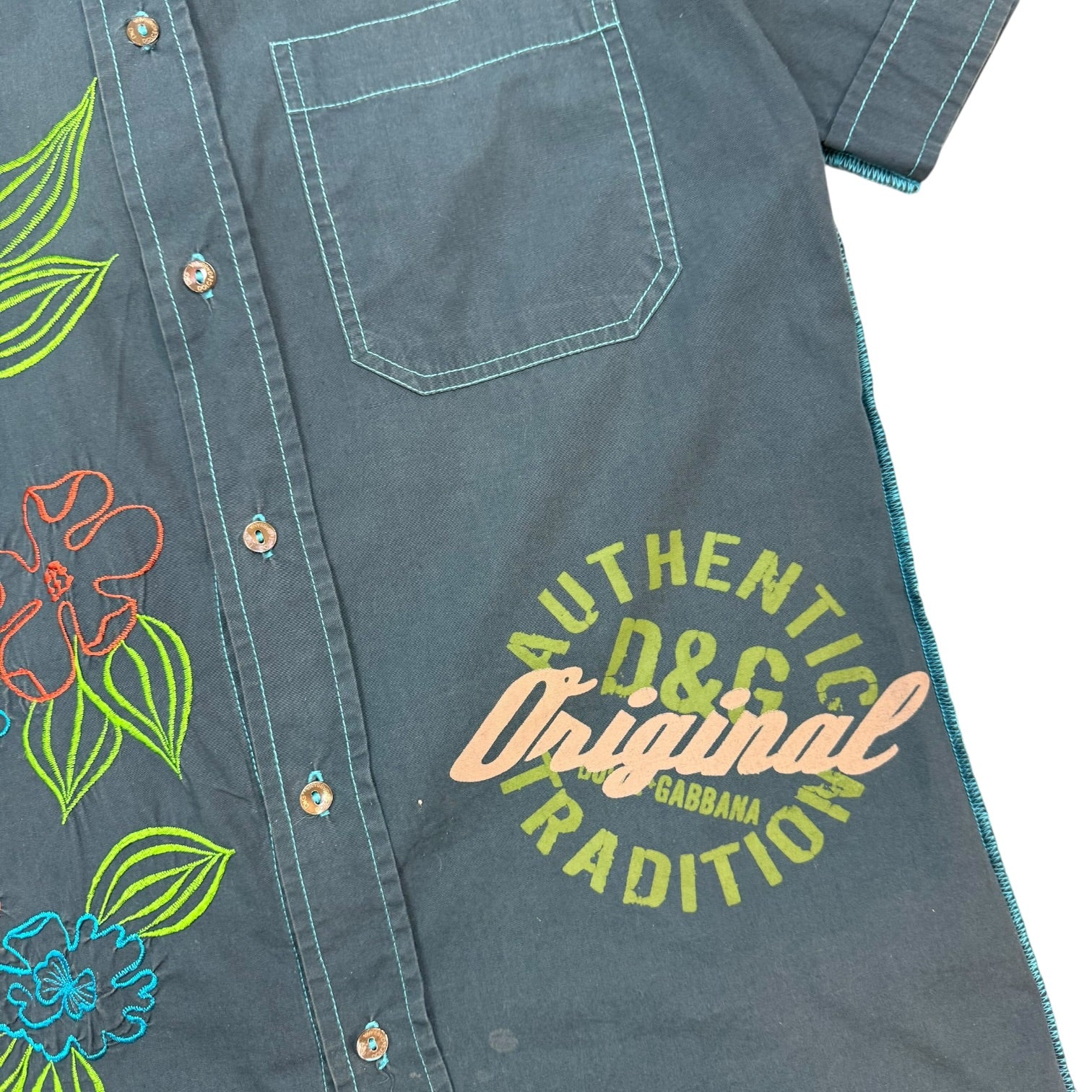 Vintage Dolce & Gabbana Floral Button Up Shirt Navy Blue