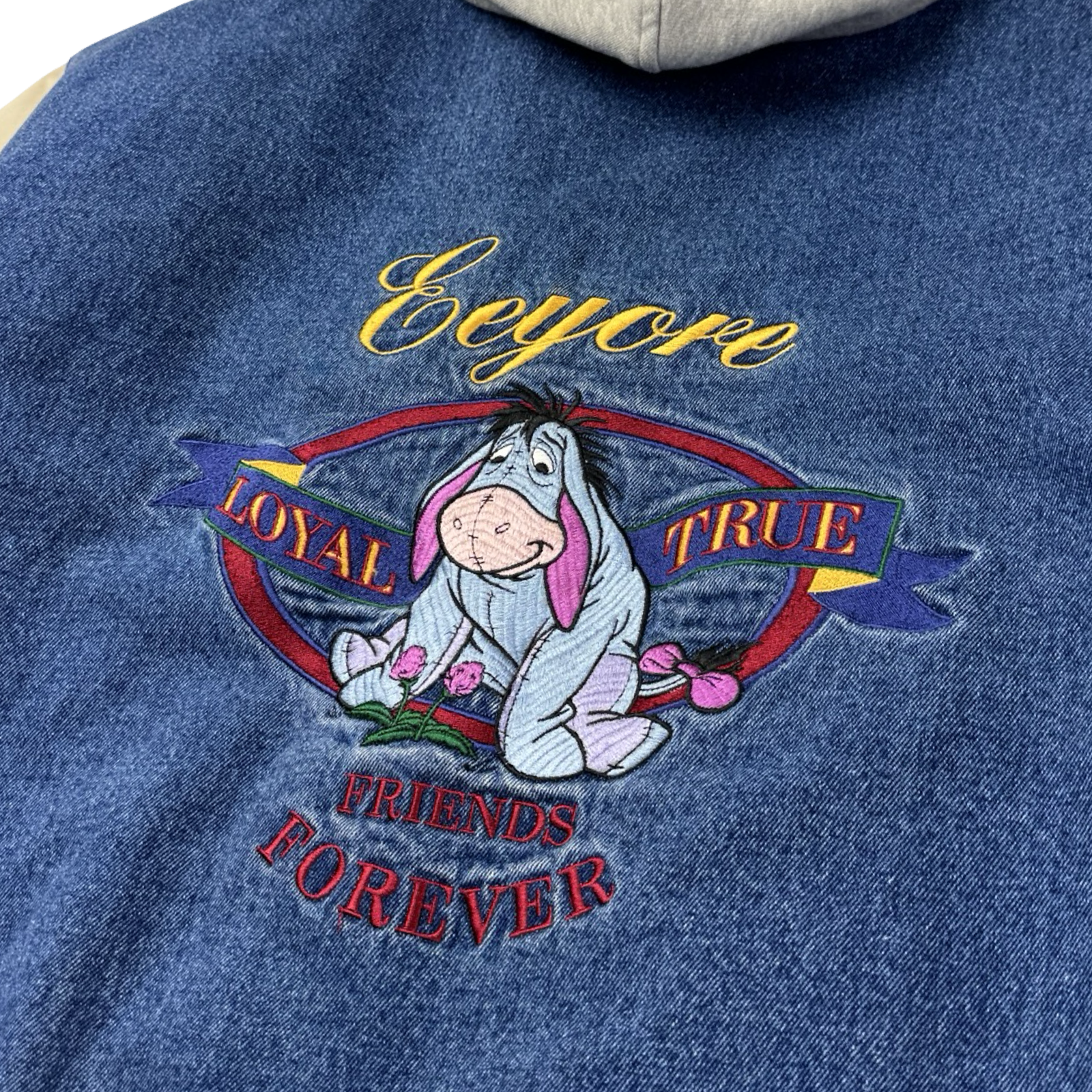 Vintage Eeyore ‘Positive In My Own Way’ Hooded Denim Varsity
