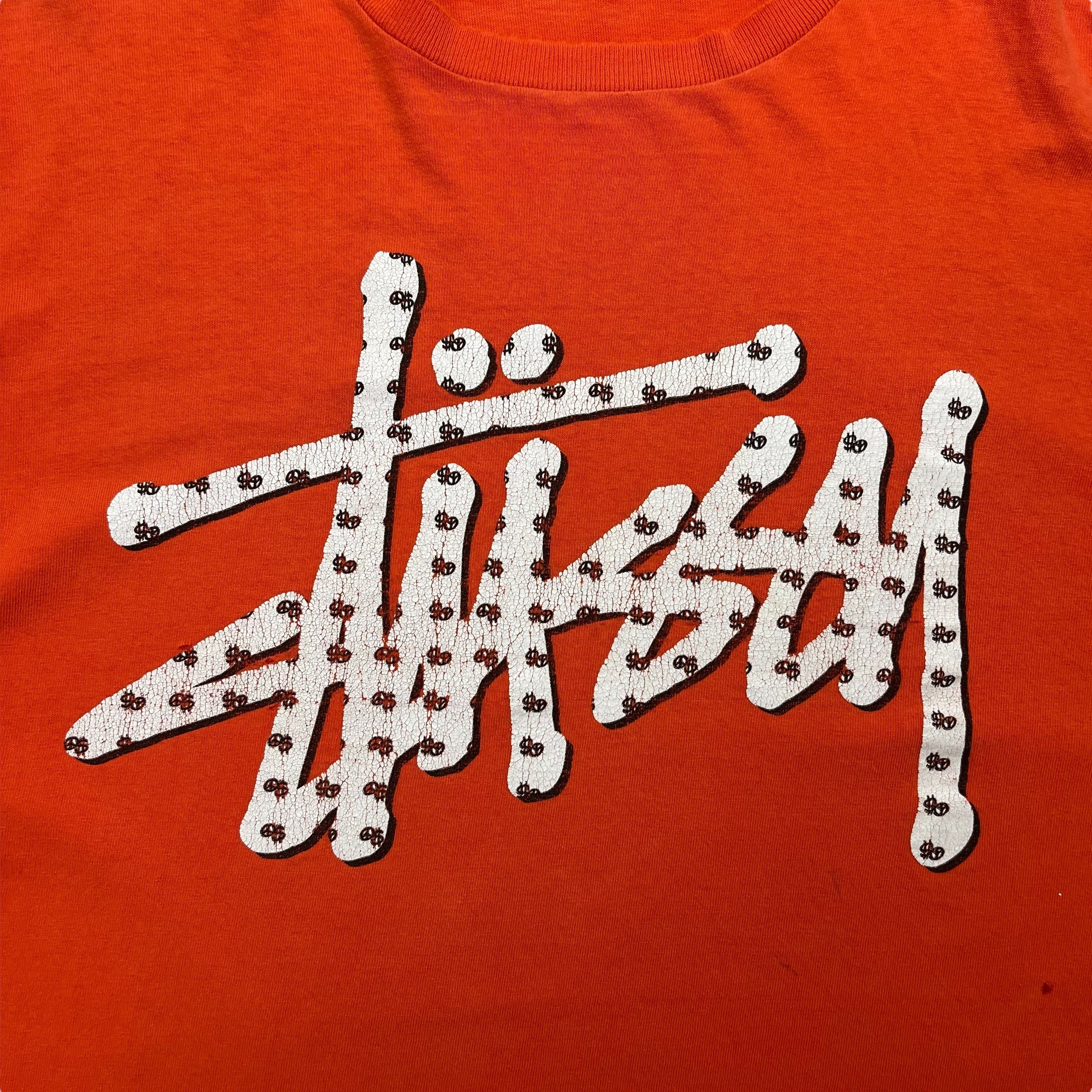 Y2K Stussy Script Logo Tee Orange