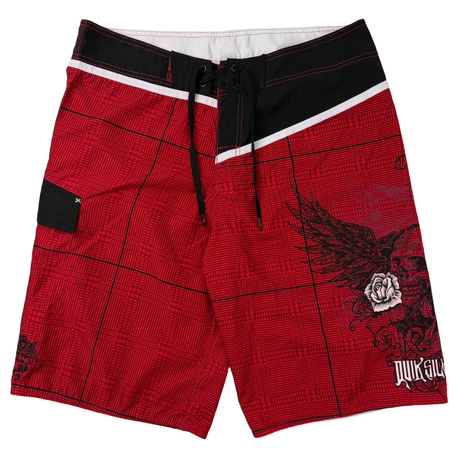 Vintage Y2K Quiksilver Skull Rose Board Shorts Red