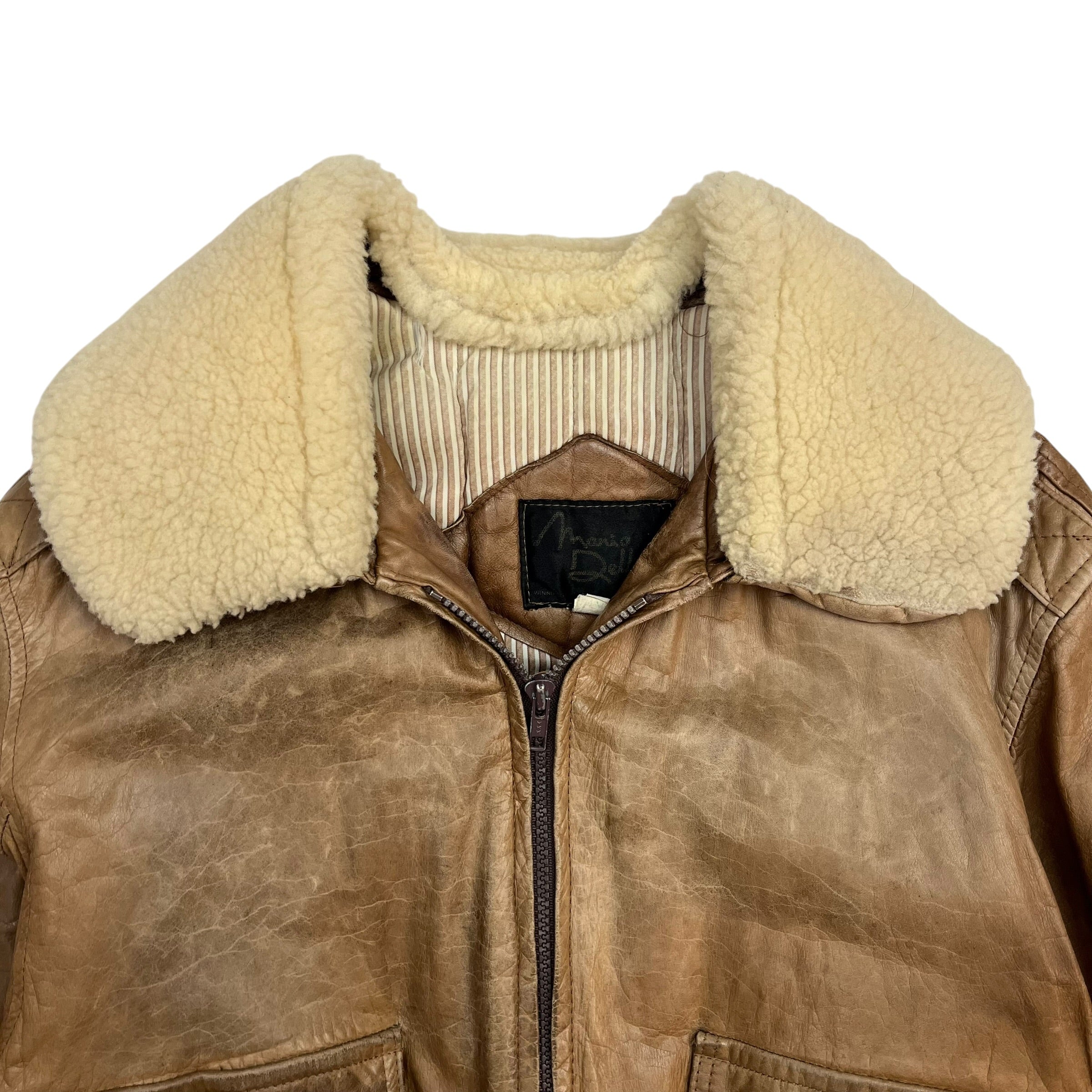 Vintage Aviator Shearling Leather Bomber Jacket Tan