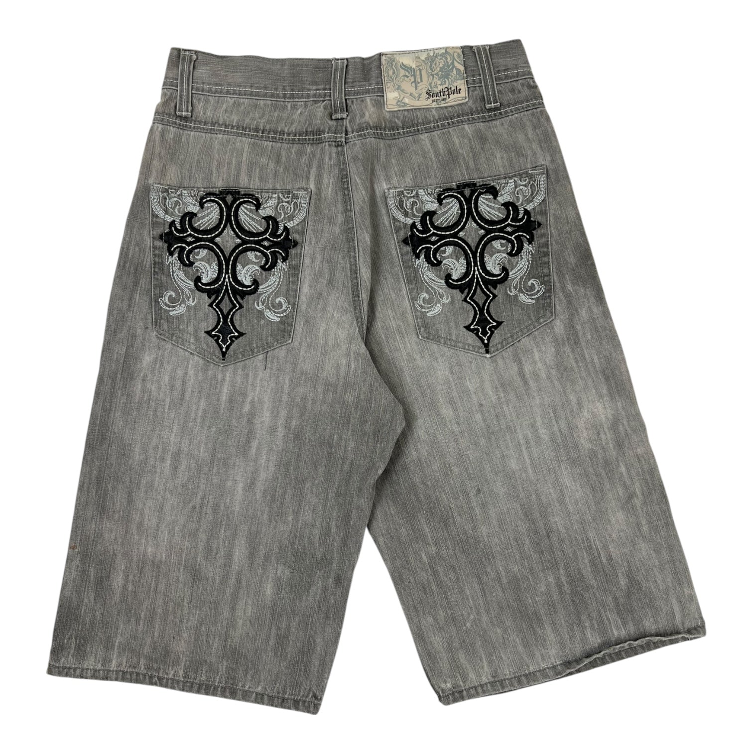 Vintage Y2K Southpole Cross Embroidered Jean Short Grey