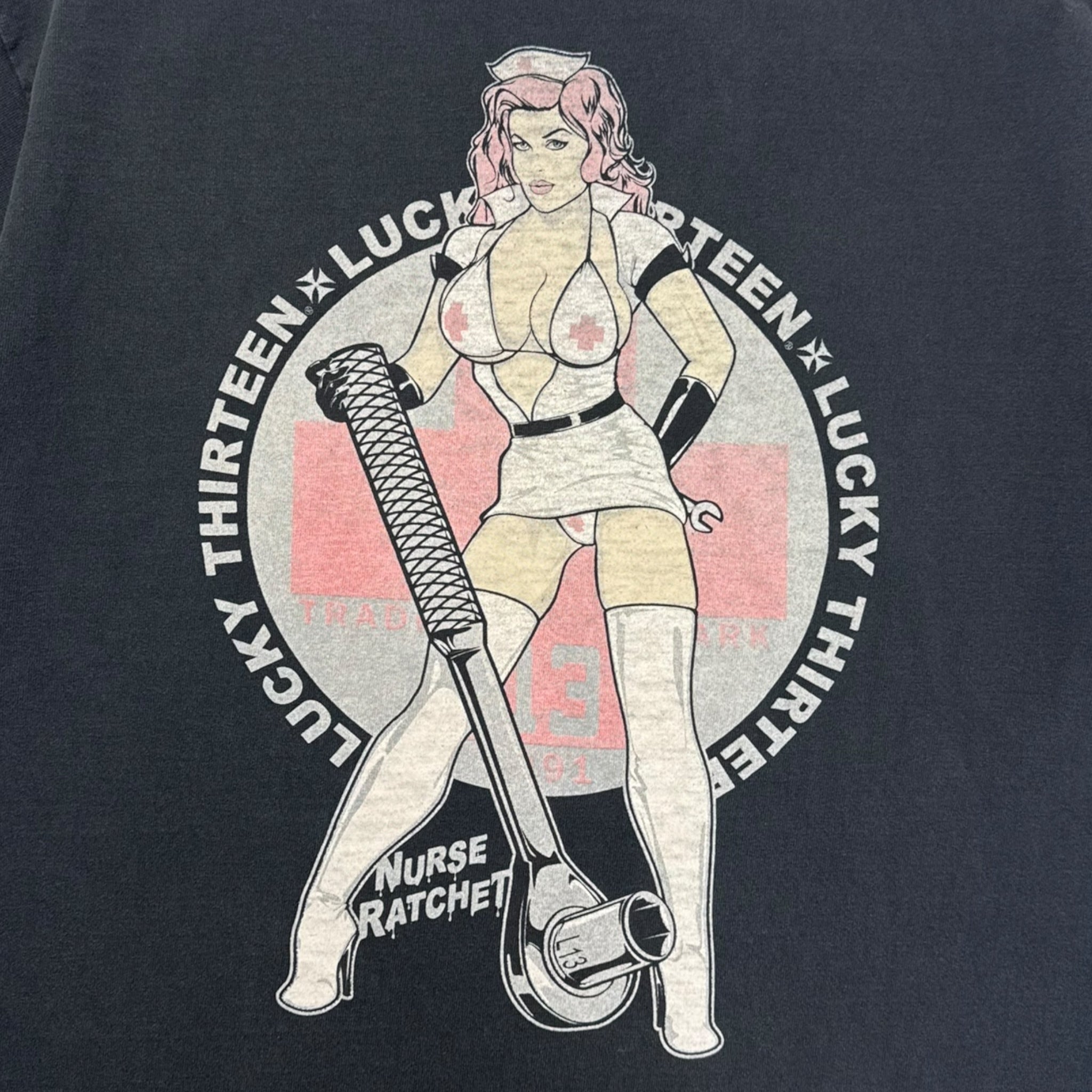 Vintage Y2K Lucky 13 Pin Up Nurse T-Shirt Faded