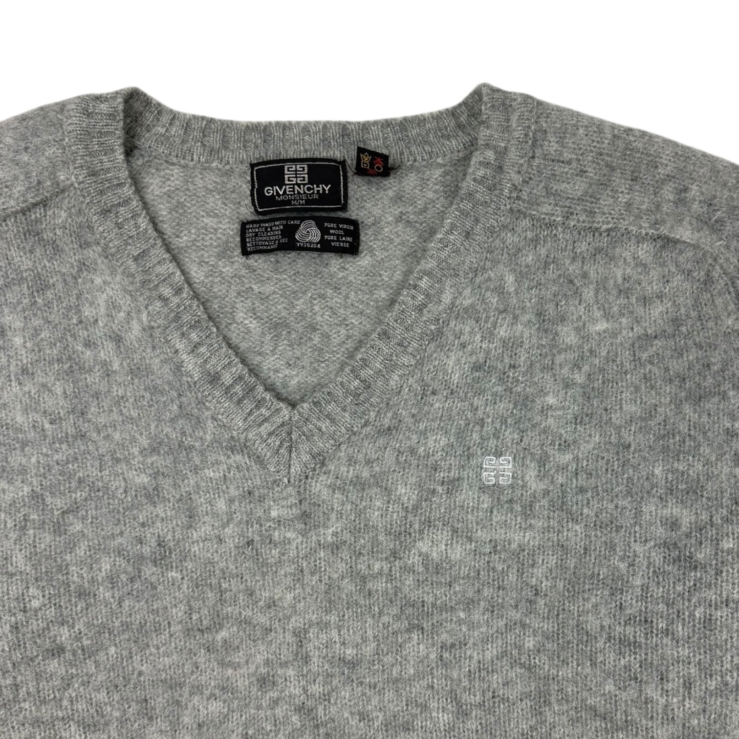 Vintage Givenchy Knit Wool V-Neck Sweater Grey