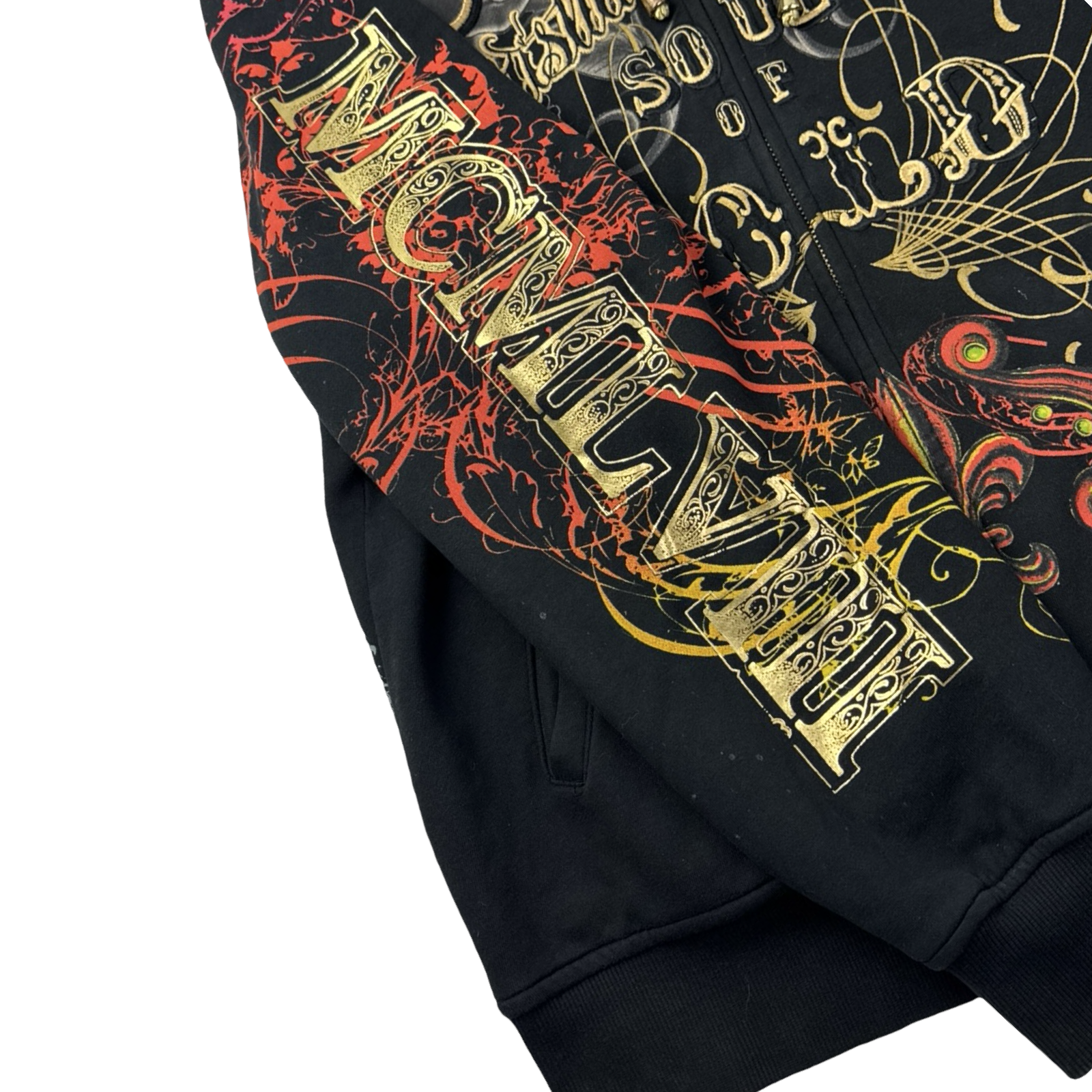 Vintage Y2K Christian Audigier Zip Up Mall Goth Hoodie Black/Gold