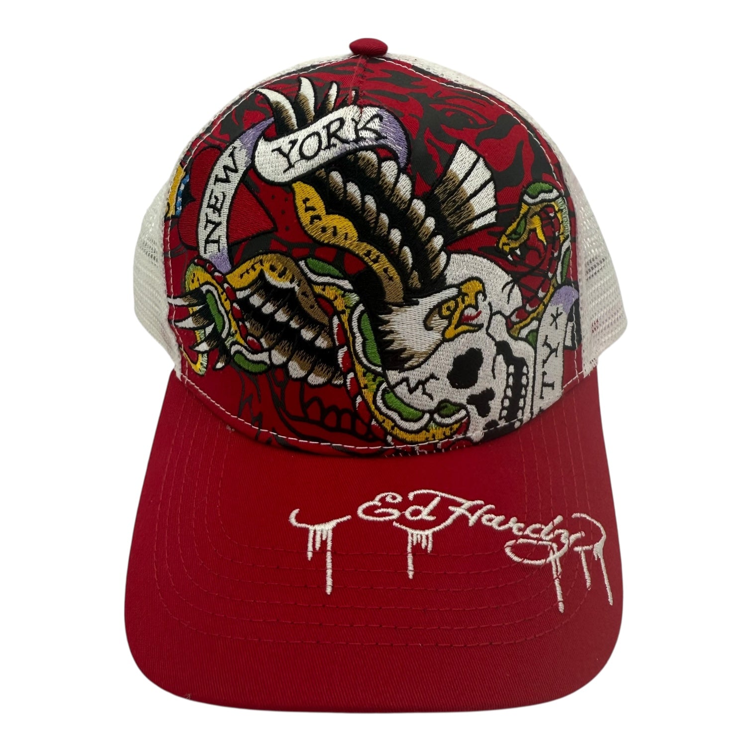 Vintage Y2K Ed Hardy New York Eagle Trucker Hat Red/White