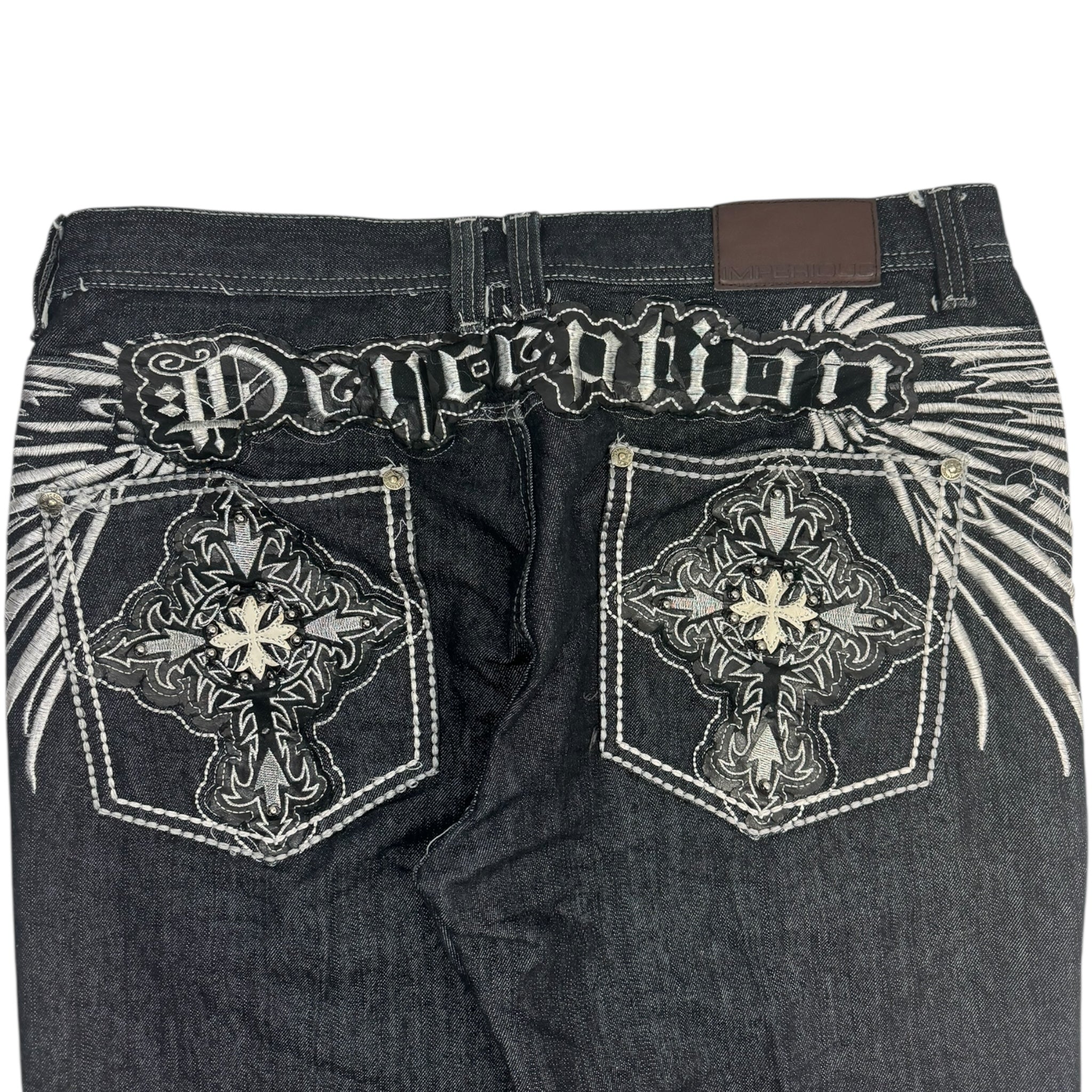 Y2K Imperious Embroidered Black Denim Bottoms