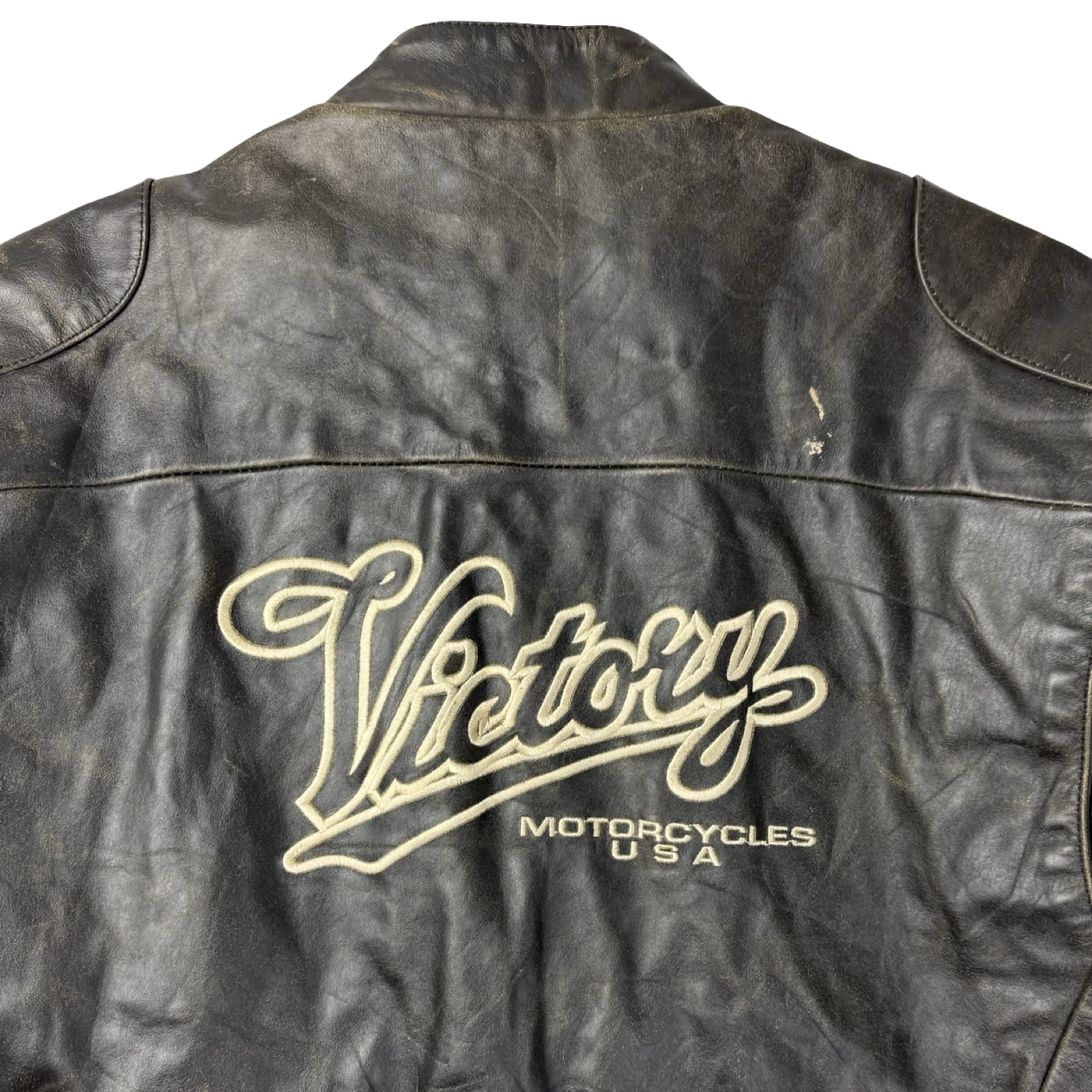 Vintage Victory Motorcyles Biker Leather Jacket Black
