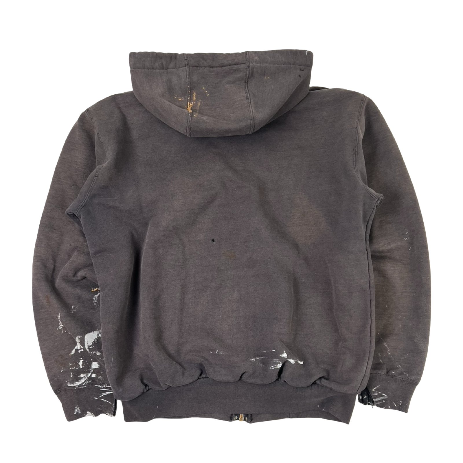 Vintage Carhartt Faded Charcoal White Paint Sleeve Zip-Up Hooded Sweatshirt
