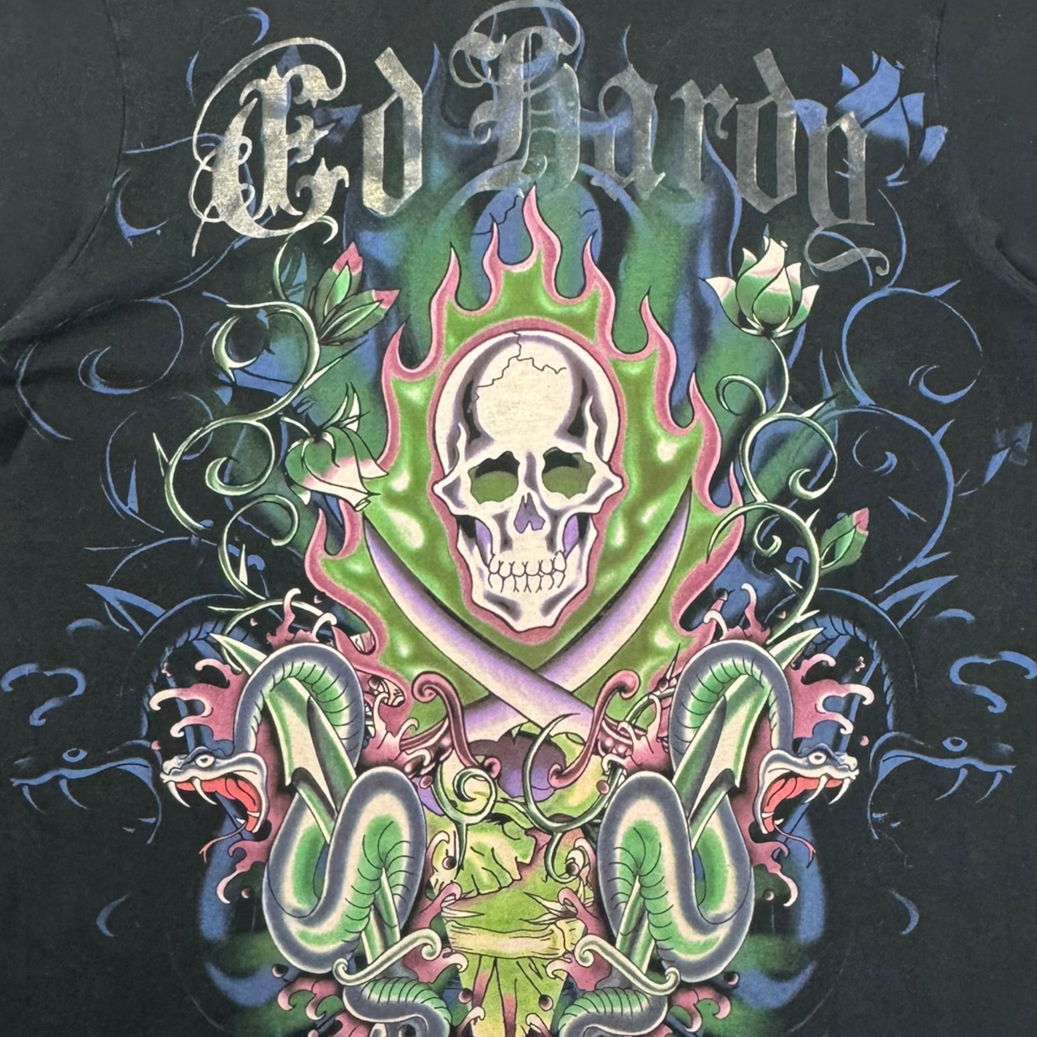 Vintage Y2K Ed Hardy Flamey Skull & Snakes T-Shirt