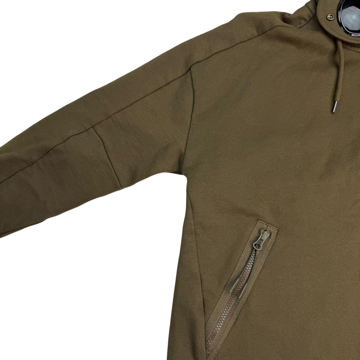 C.P. Company Diagonal Raised Fleece Zip Up Hoodie Army Green