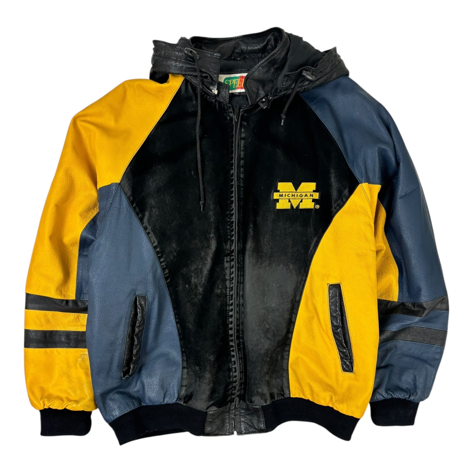 Vintage Speedo University of Michigan Wolverines Suede Leather Jacket Black