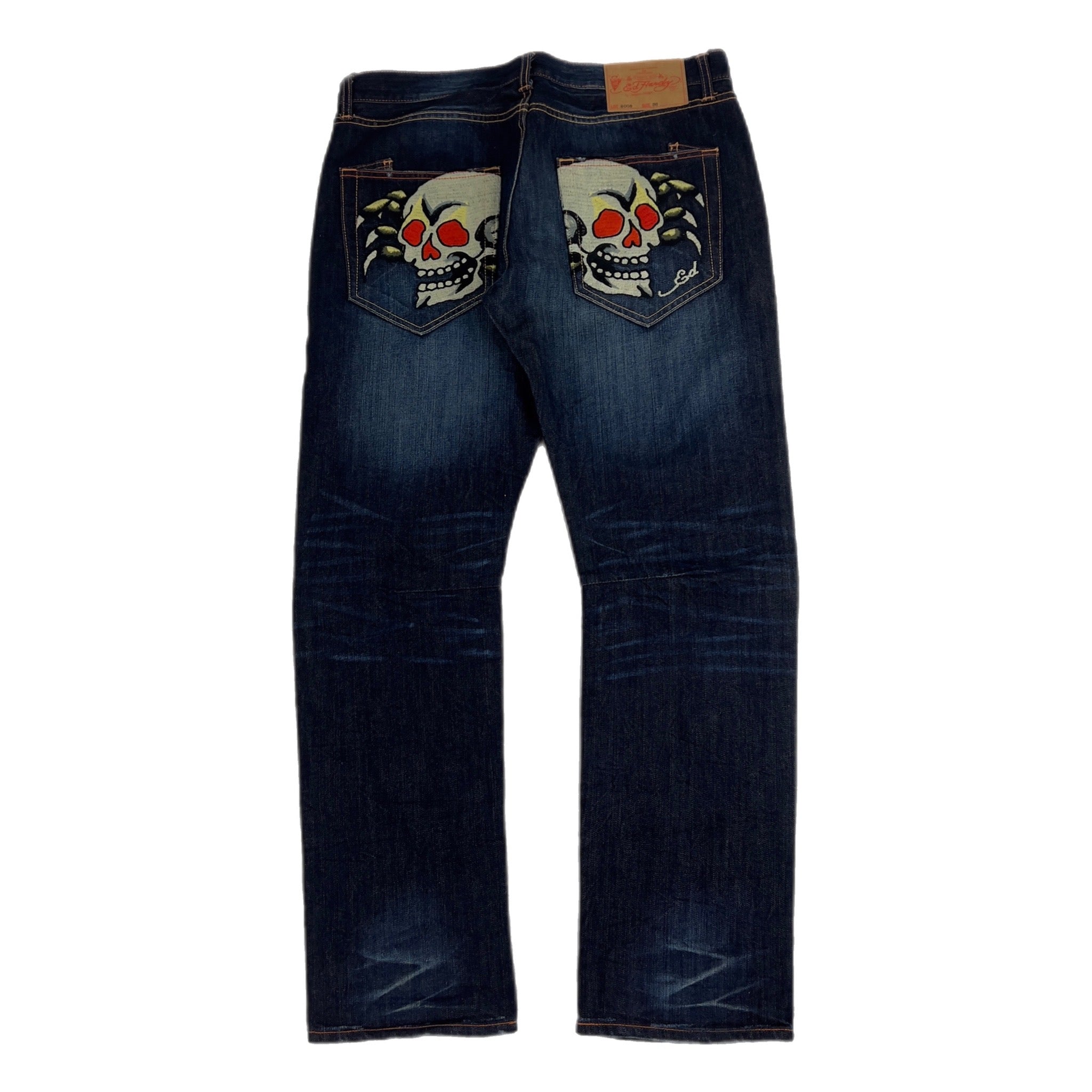 Vintage Y2K Ed Hardy Skull Embroidered Dark Wash Denim Jeans