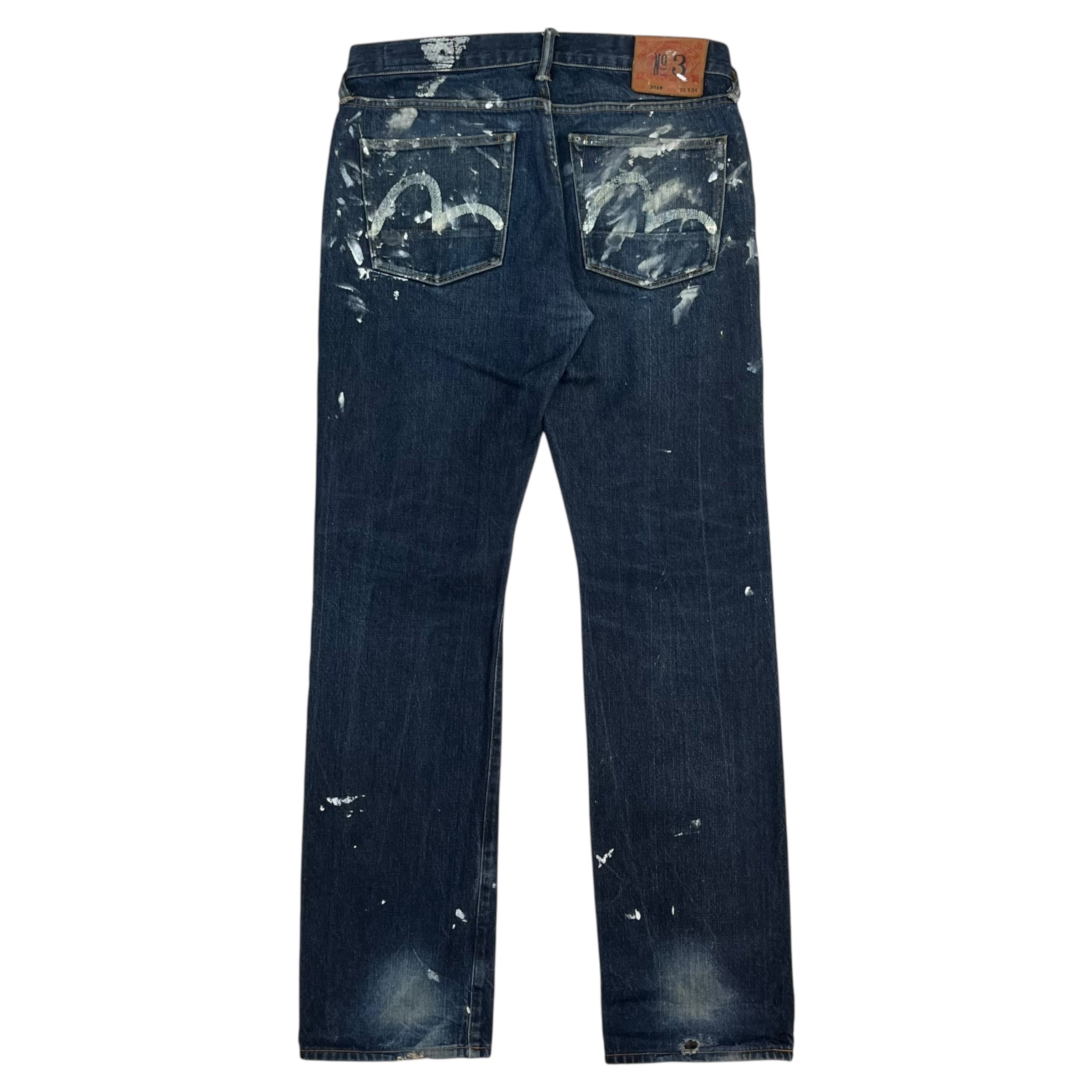 2008 Evisu Painted Denim Pants Dark Blue