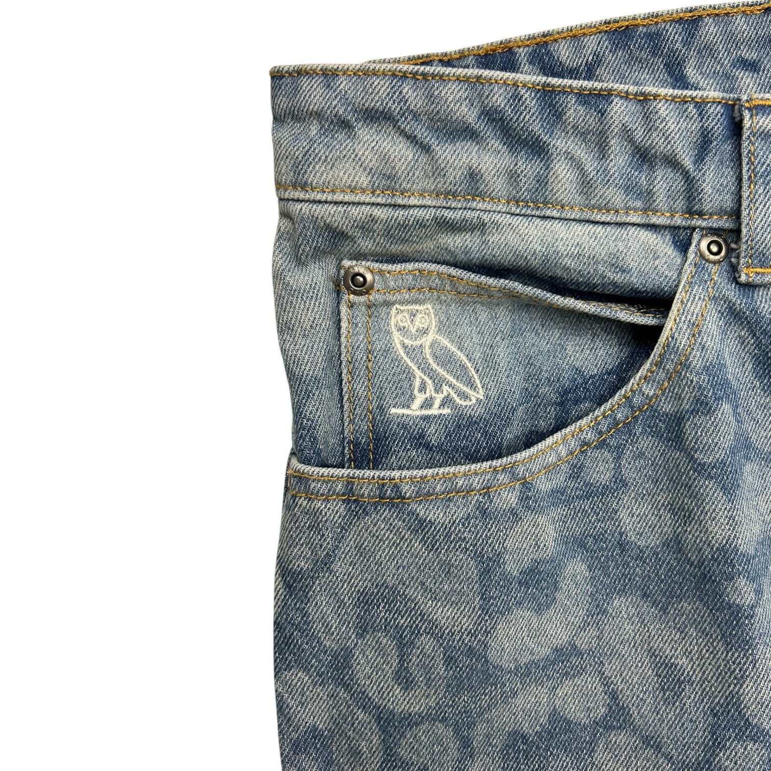 OVO Leopard Washed Print Denim Jeans