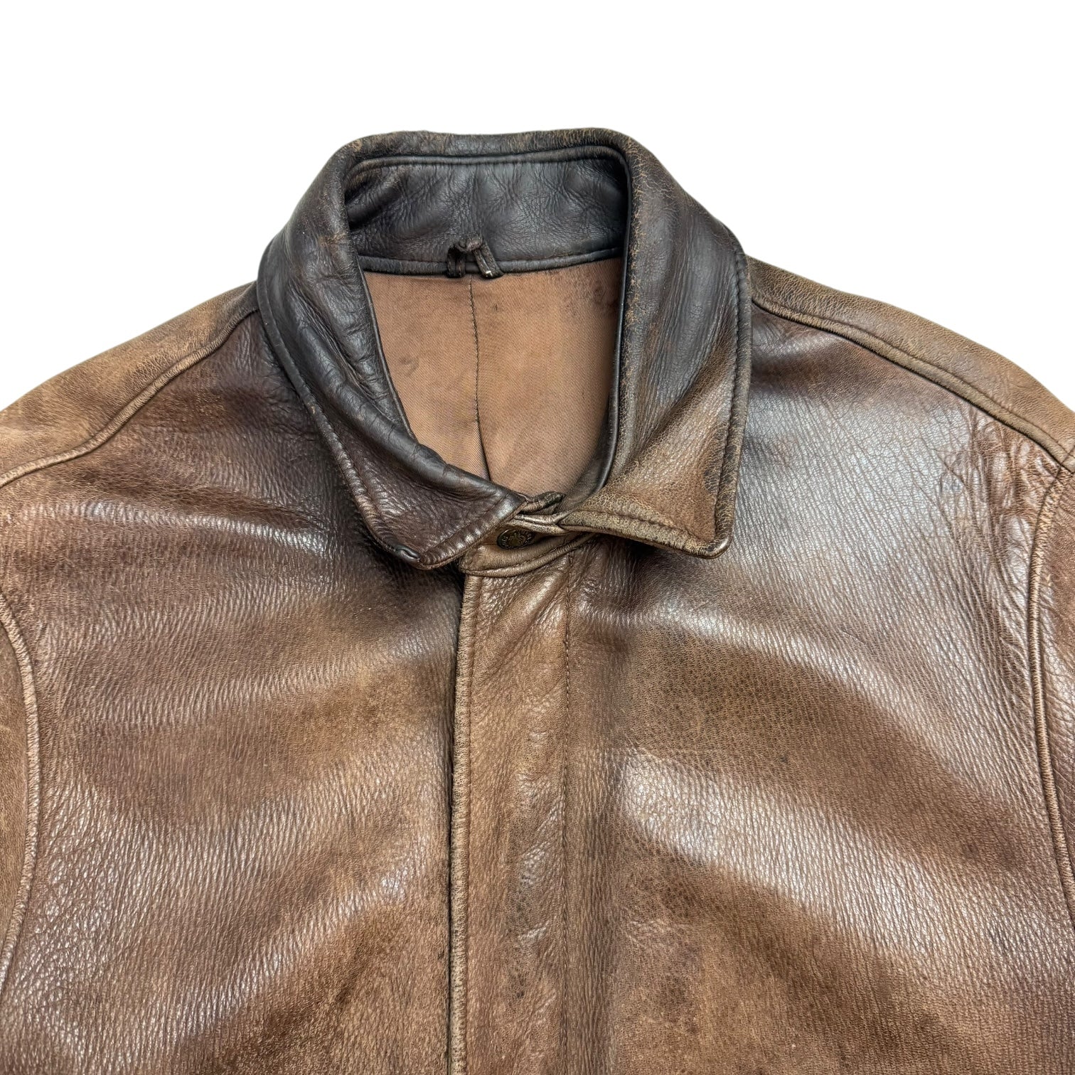 Vintage Roots Leather Bomber Jacket Brown