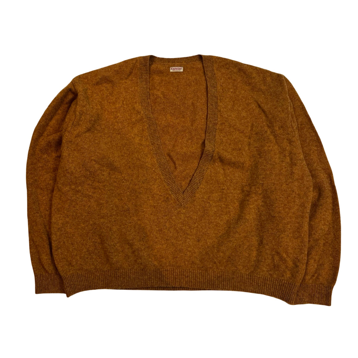 Kapital Deep V-neck Knit Wool Blend Sweater Brown