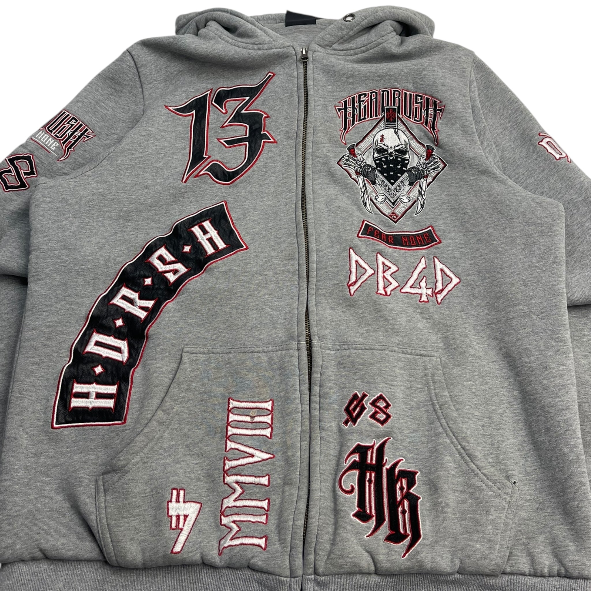 Y2K Headrush Embroidered Biker Zip Up Hoodie