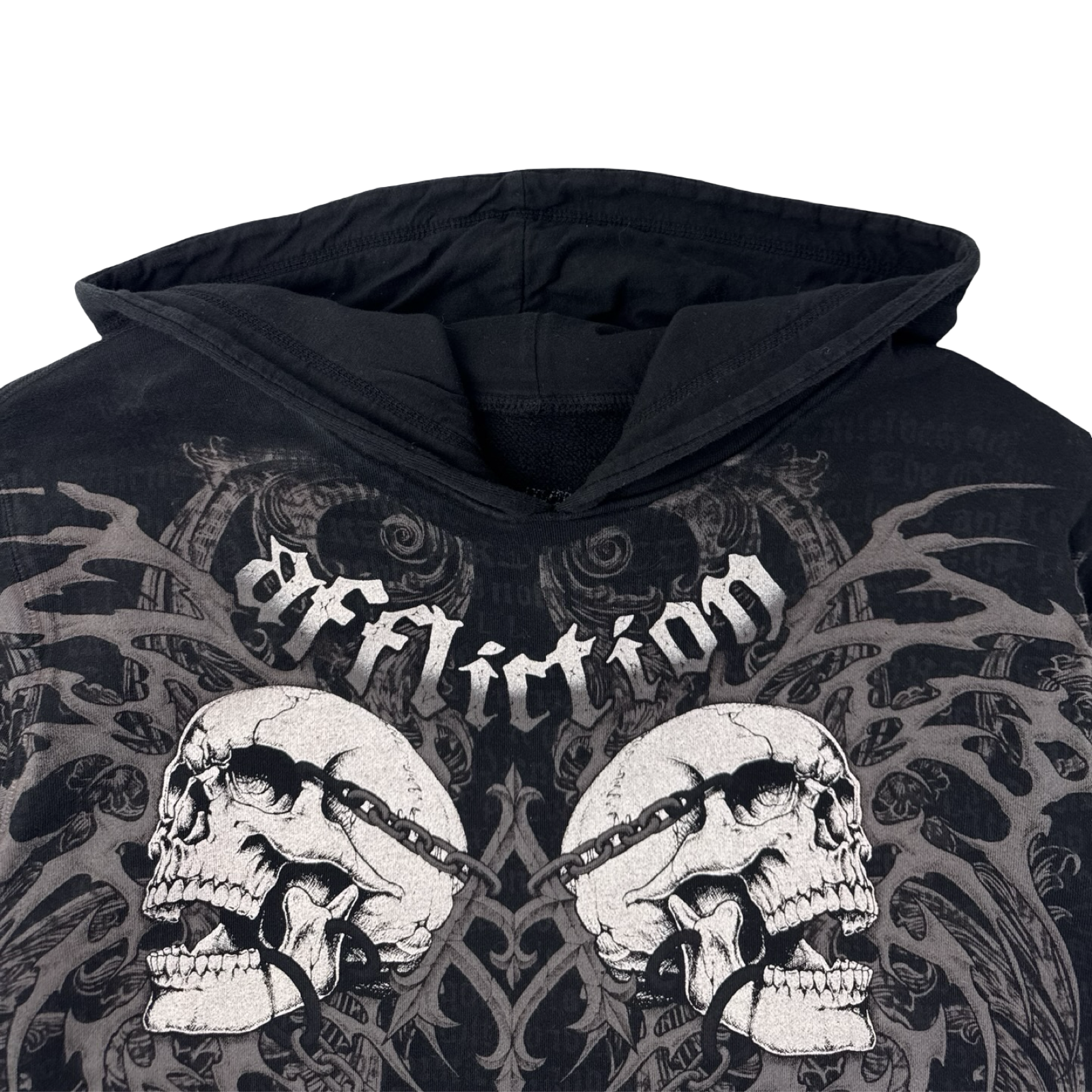 Y2K Affliction Tribal Double Skulls Pull Over Hoodie